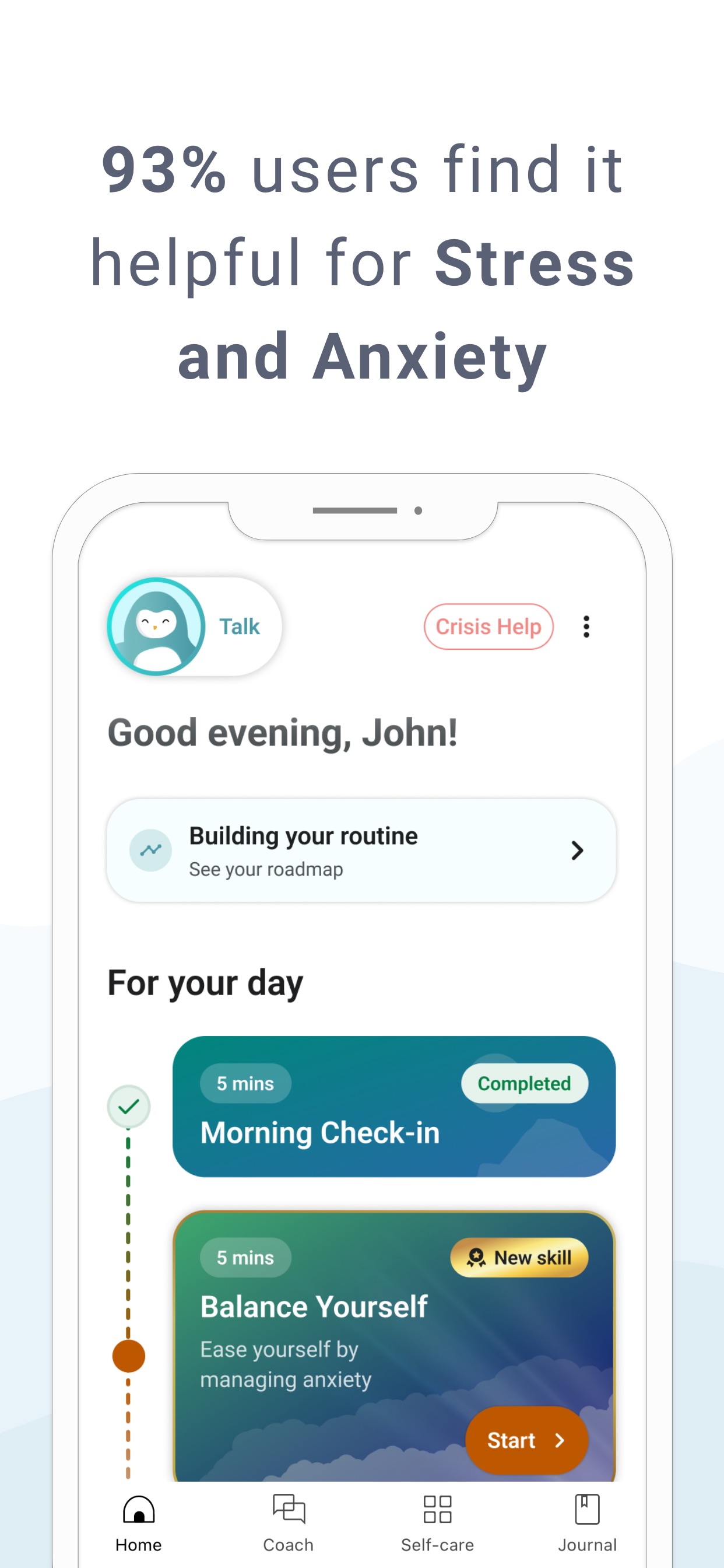 Wysa App Store screenshot 6: 93% users find it helpful for Stress and Anxiety