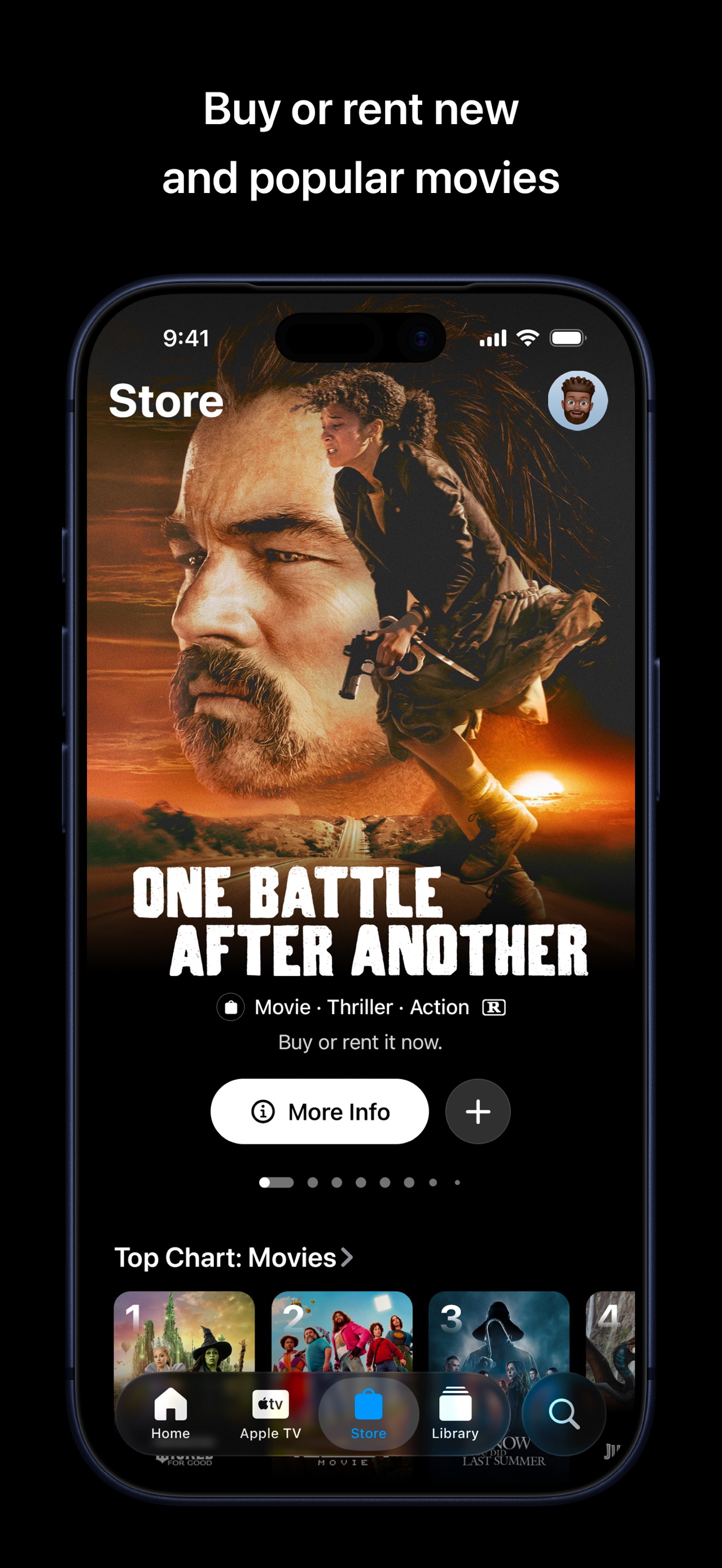 Apple TV App Store screenshot: Buy or rent new
and popular m ovies