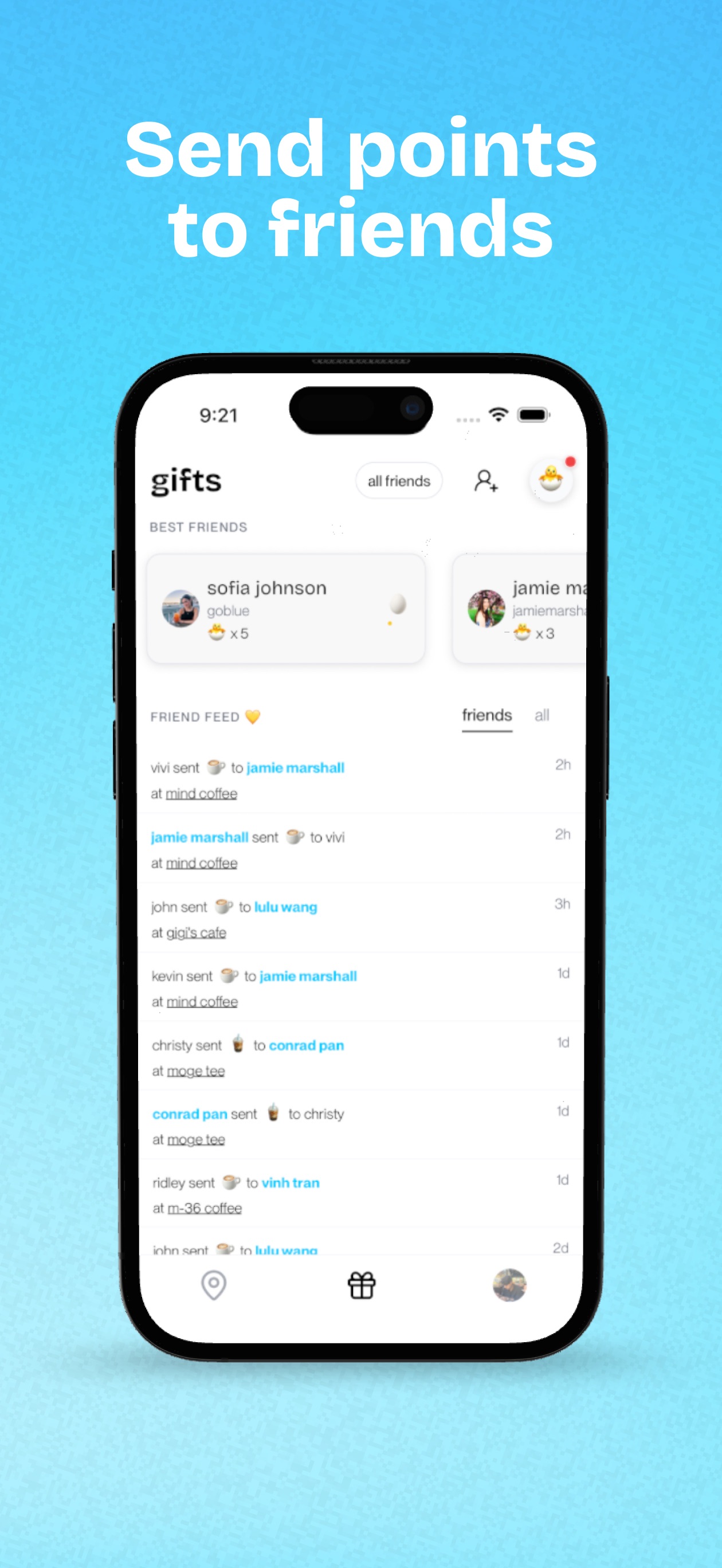 Snackpass App Store screenshot 6: Send points to friends