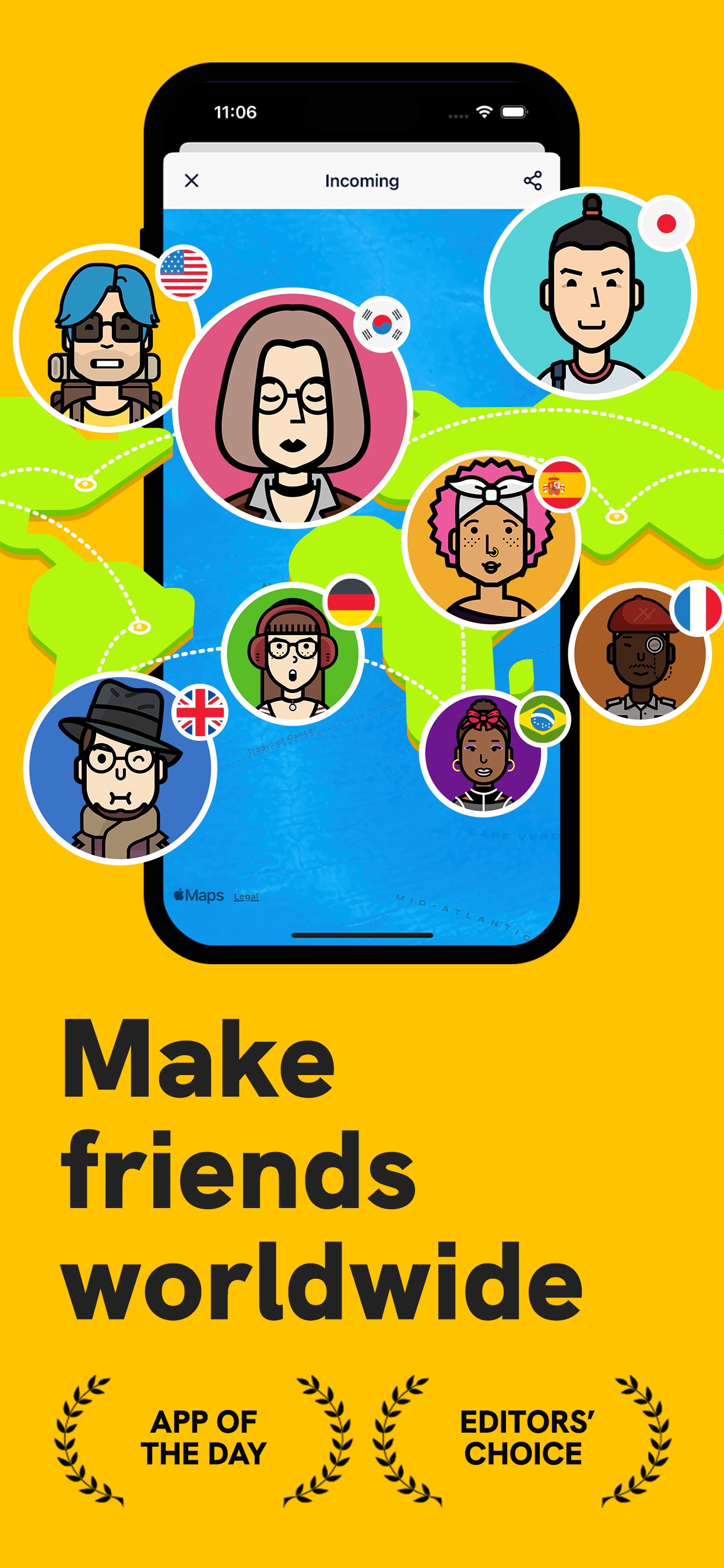 Slowly App Store screenshot: Make friends worldwide APP OF THE DAY EDITORS' CHOICE