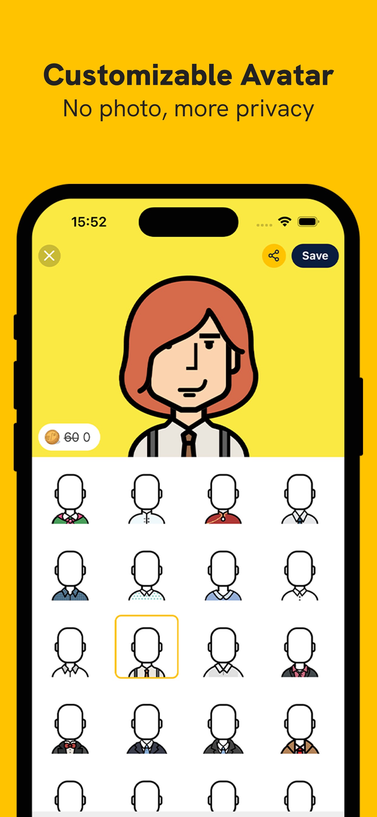 Slowly App Store screenshot: Customizable Avatar No photo, more privacy