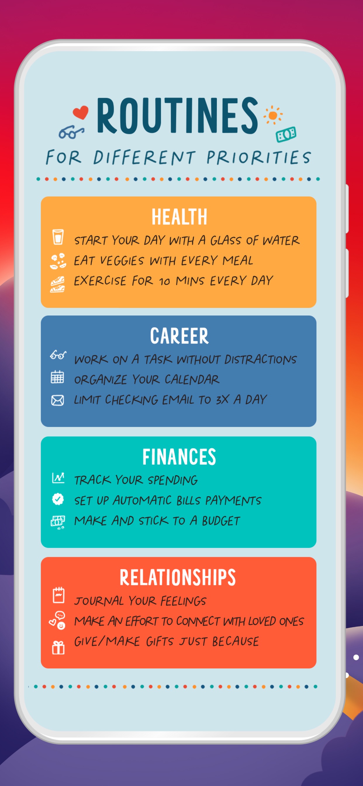 Fabulous App Store screenshot: ROUTINES FOR DIFFERENT PRIORITIES
