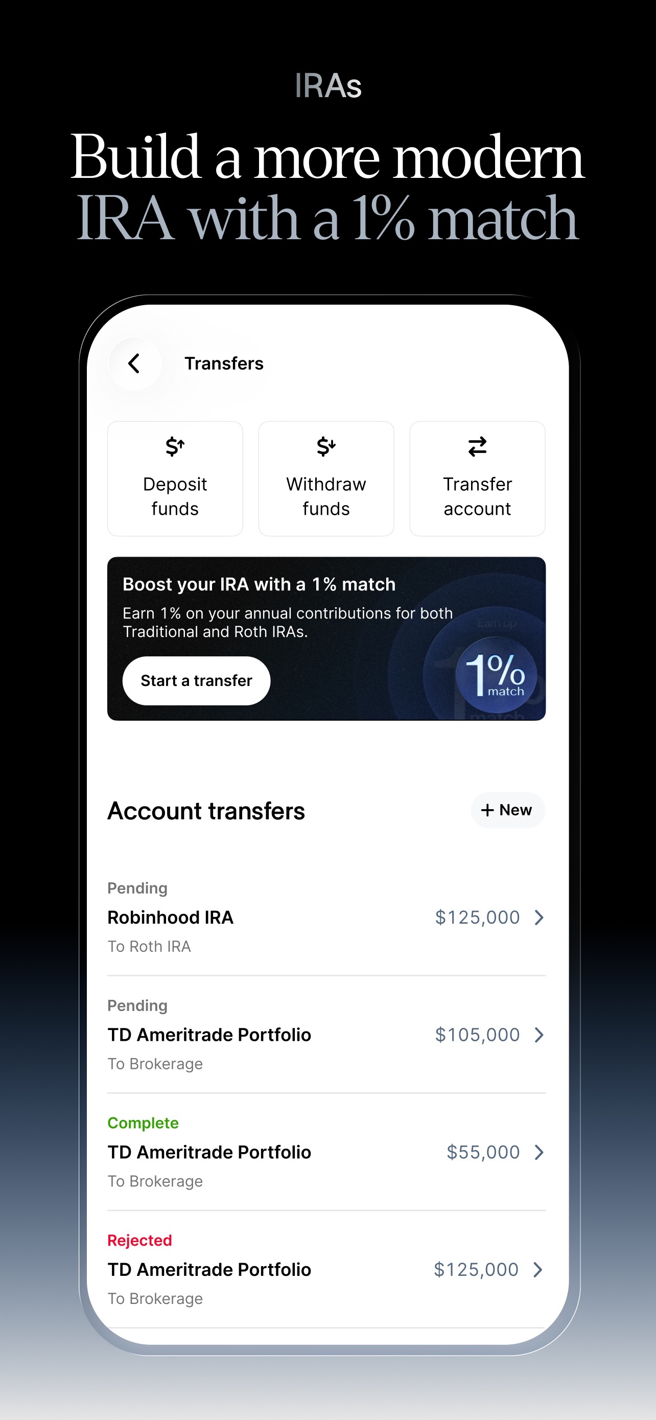 Public App Store screenshot 6: IRAs
Build a more modern
IRA with a 1% match