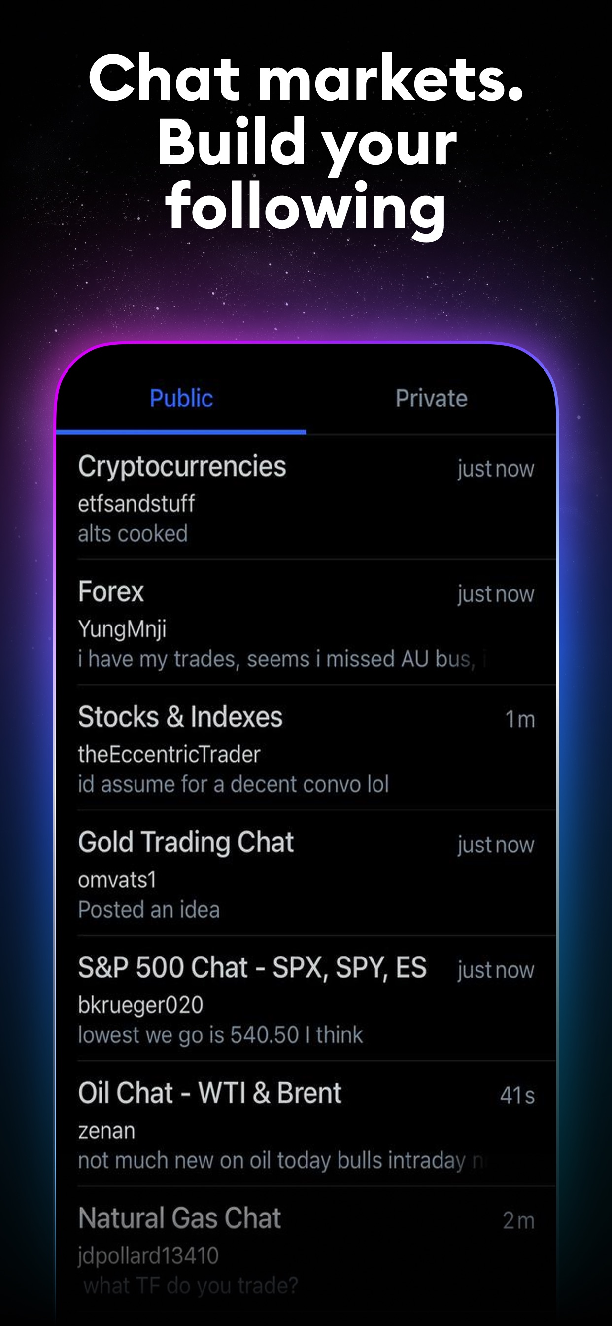 TradingView App Store screenshot 7: Chat markets. Build your following