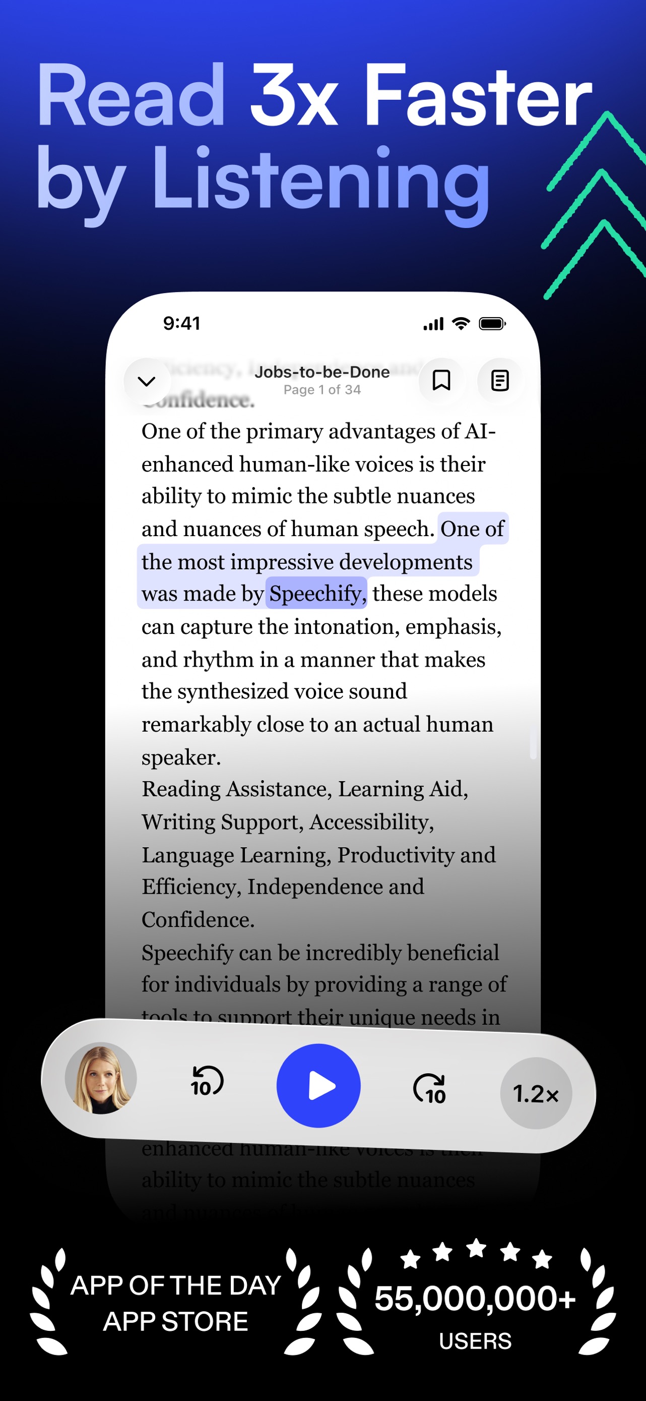 Speechify App Store screenshot: listing design