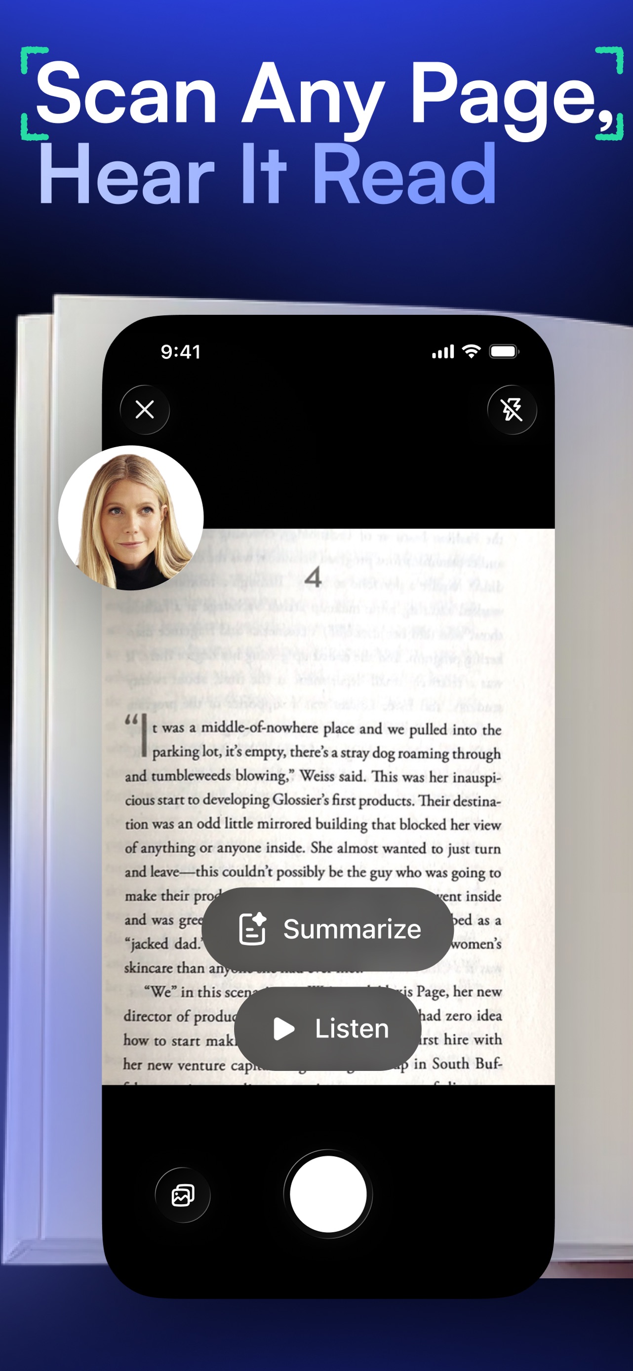 Speechify App Store screenshot 6: Scan Any Page, Hear It Read