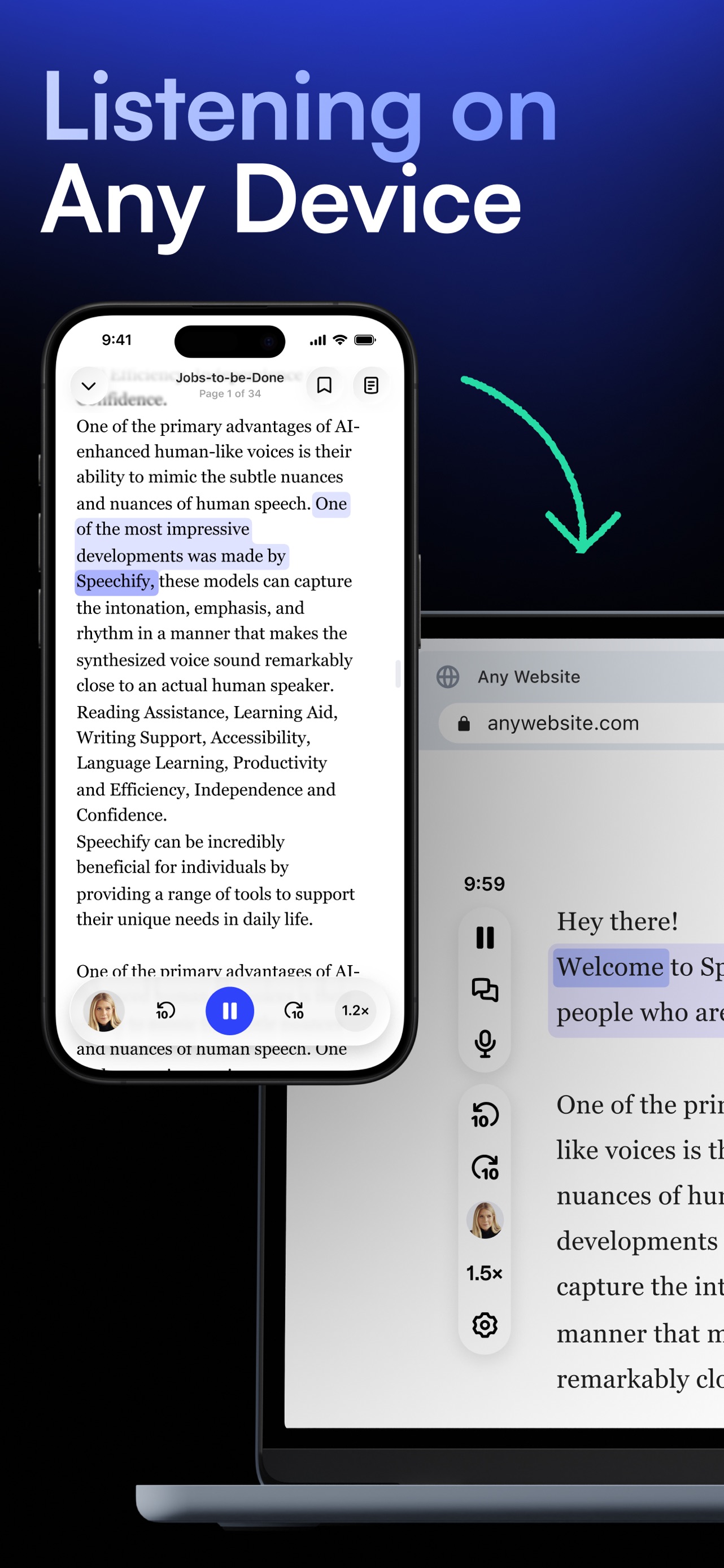 Speechify App Store screenshot 9: Listening on Any Device