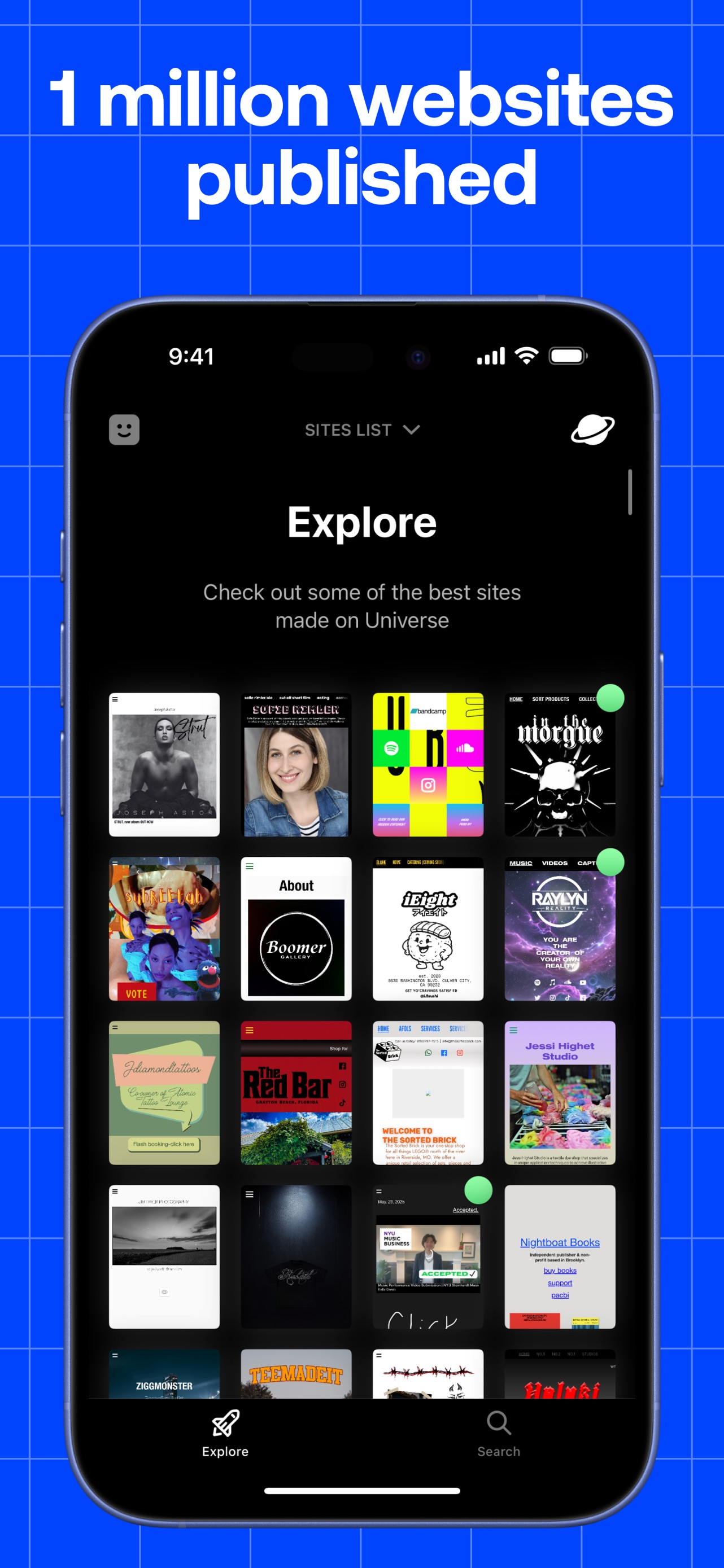 Universe App Store screenshot 10: 1 million websites published