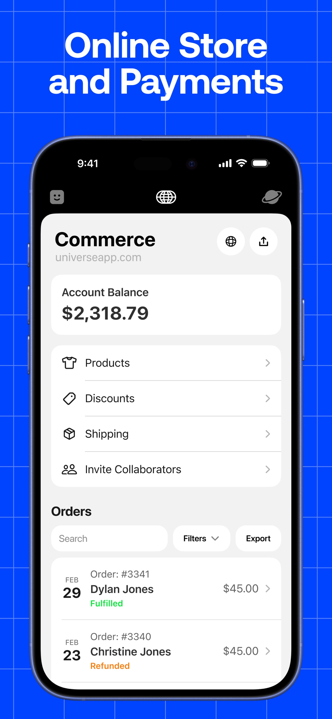 Universe App Store screenshot 6: Online Store and Payments