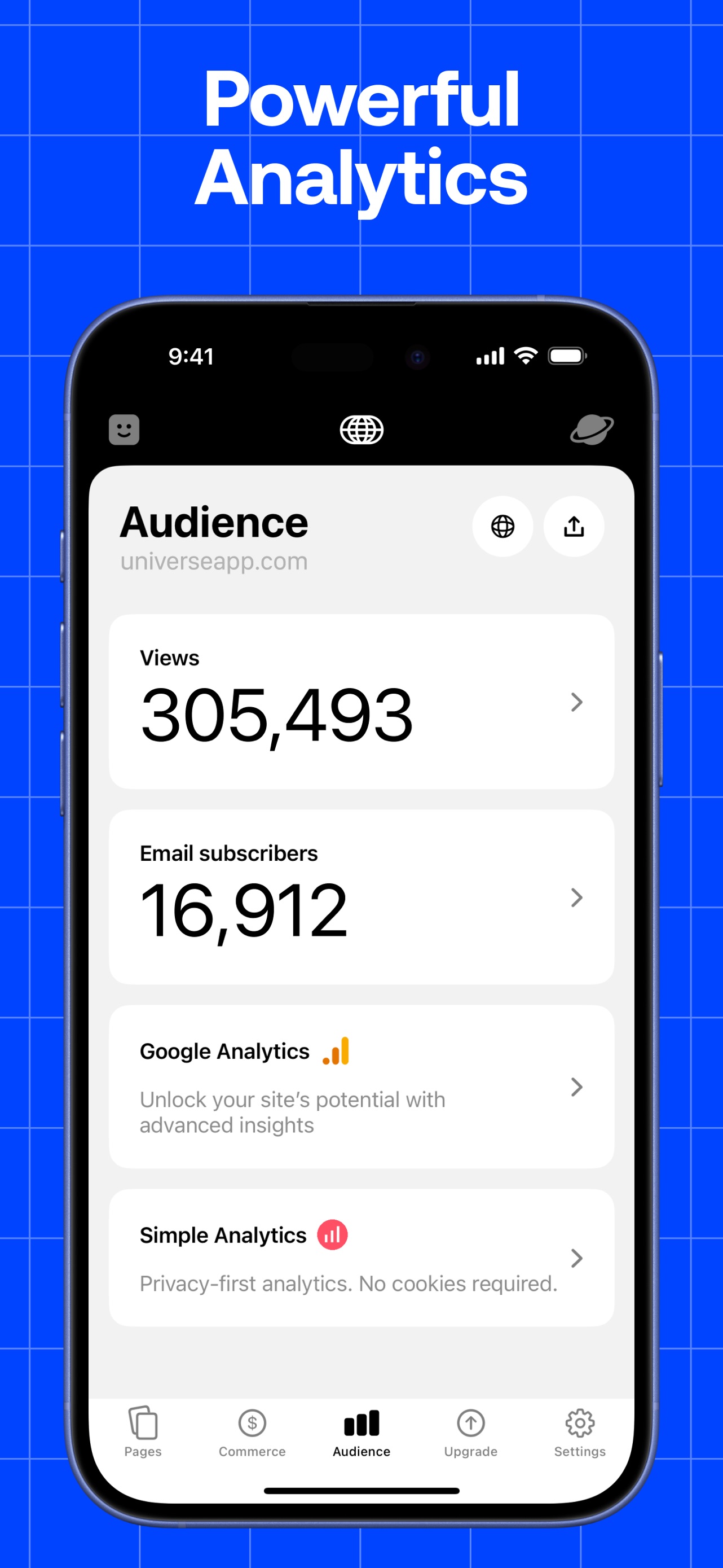 Universe App Store screenshot 8: Powerful Analytics