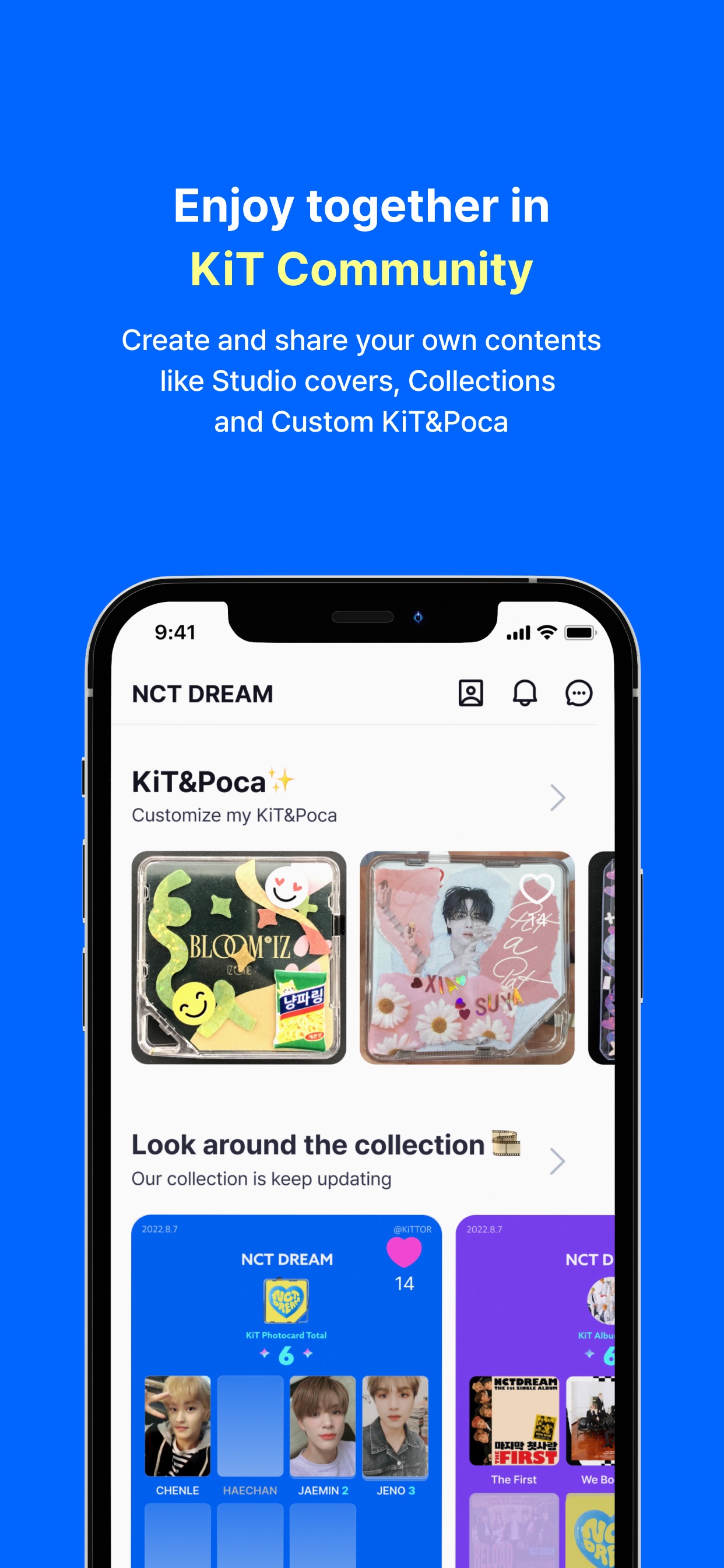 Kit App Store screenshot 5: Enjoy together in KiT Community
Create and share your own contents like Studio covers, Collections and Custom KiT&Poca