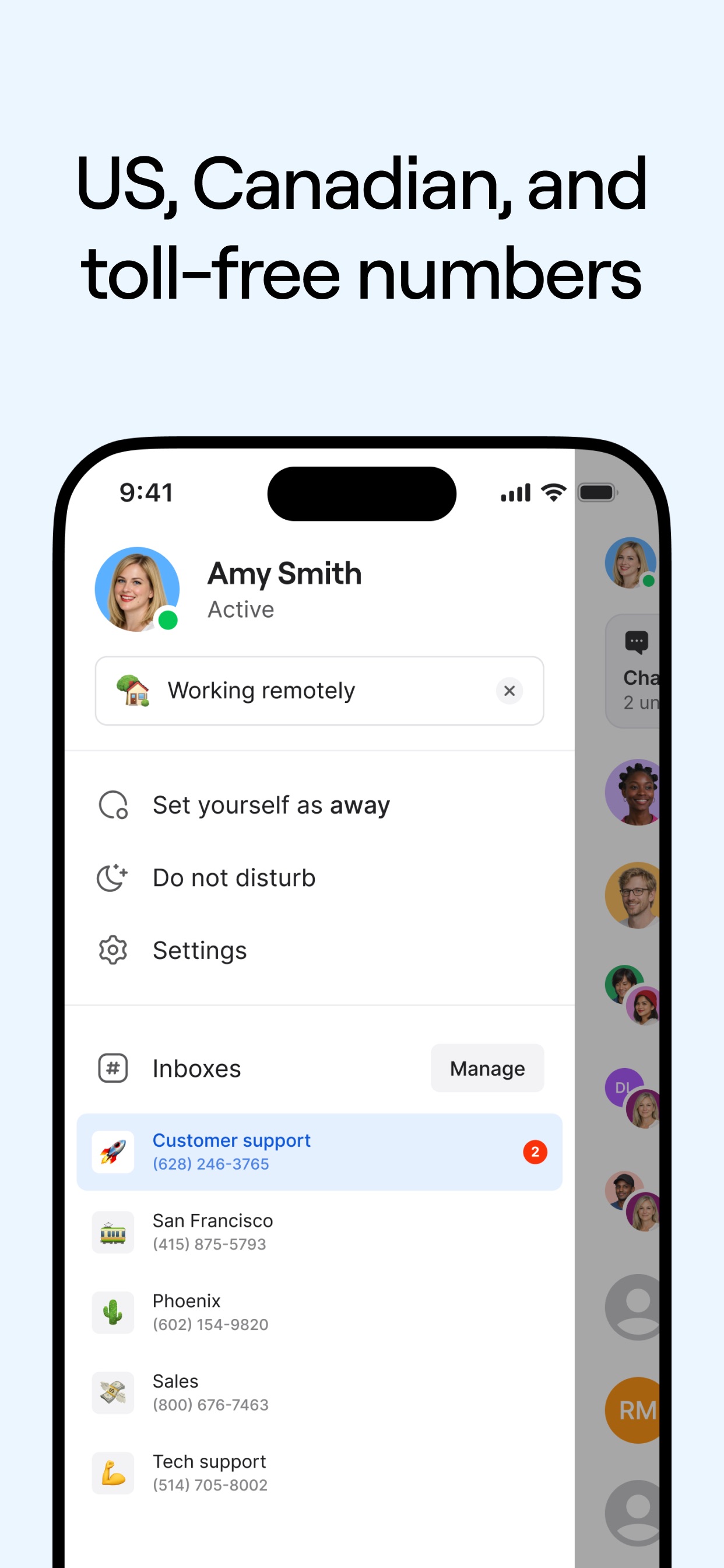 OpenPhone App Store screenshot: US, Canadian, and toll-free numbers