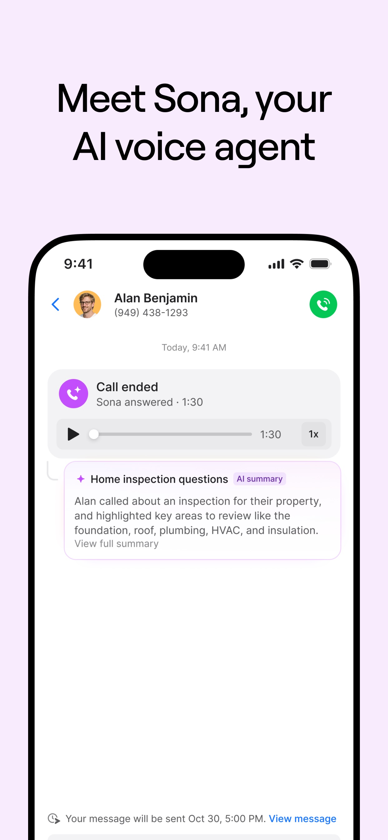 OpenPhone App Store screenshot 5: Meet Sona, your AI voice agent