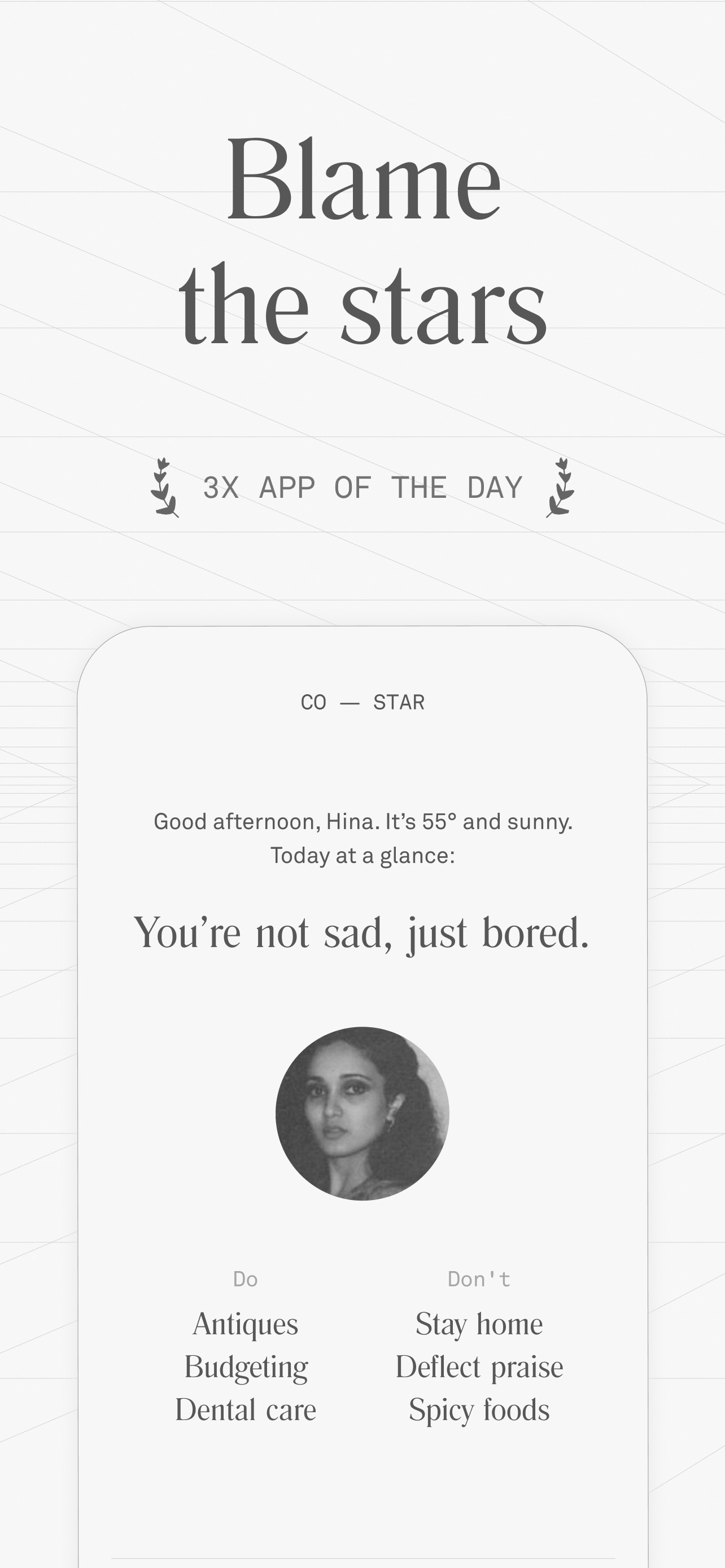 Co–Star App Store screenshot: Blame the stars 3X APP OF THE DAY