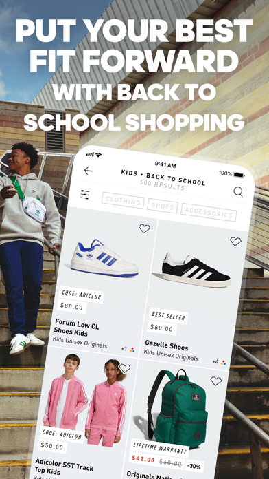 adidas App Store screenshot: PUT YOUR BEST FIT FORWARD WITH BACK TO SCHOOL SHOPPING