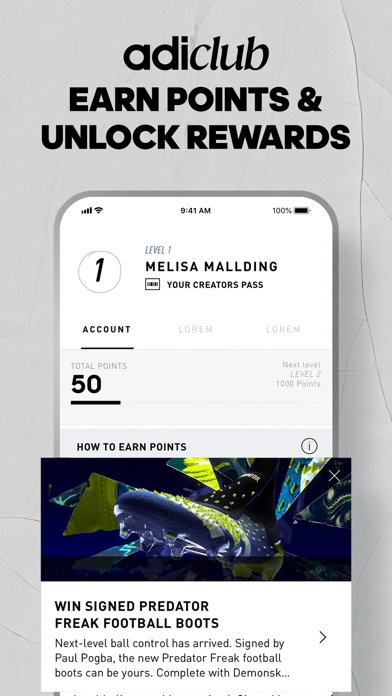 adidas App Store screenshot 5: adiClub EARN POINTS & UNLOCK REWARDS
