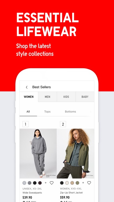 UNIQLO App Store screenshot: ESSENTIAL LIFEWEAR Shop the latest style collections