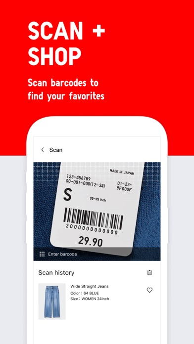 UNIQLO App Store screenshot 6: SCAN + SHOP Scan barcodes to find your favorites