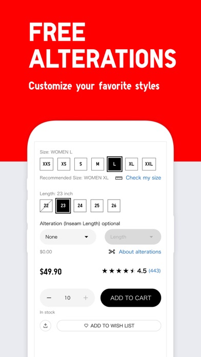 UNIQLO App Store screenshot 9: FREE ALTERATIONS Customize your favorite styles