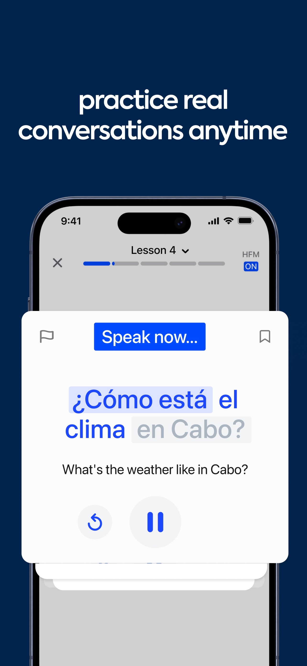 Speak App Store screenshot: practice real conversations anytime