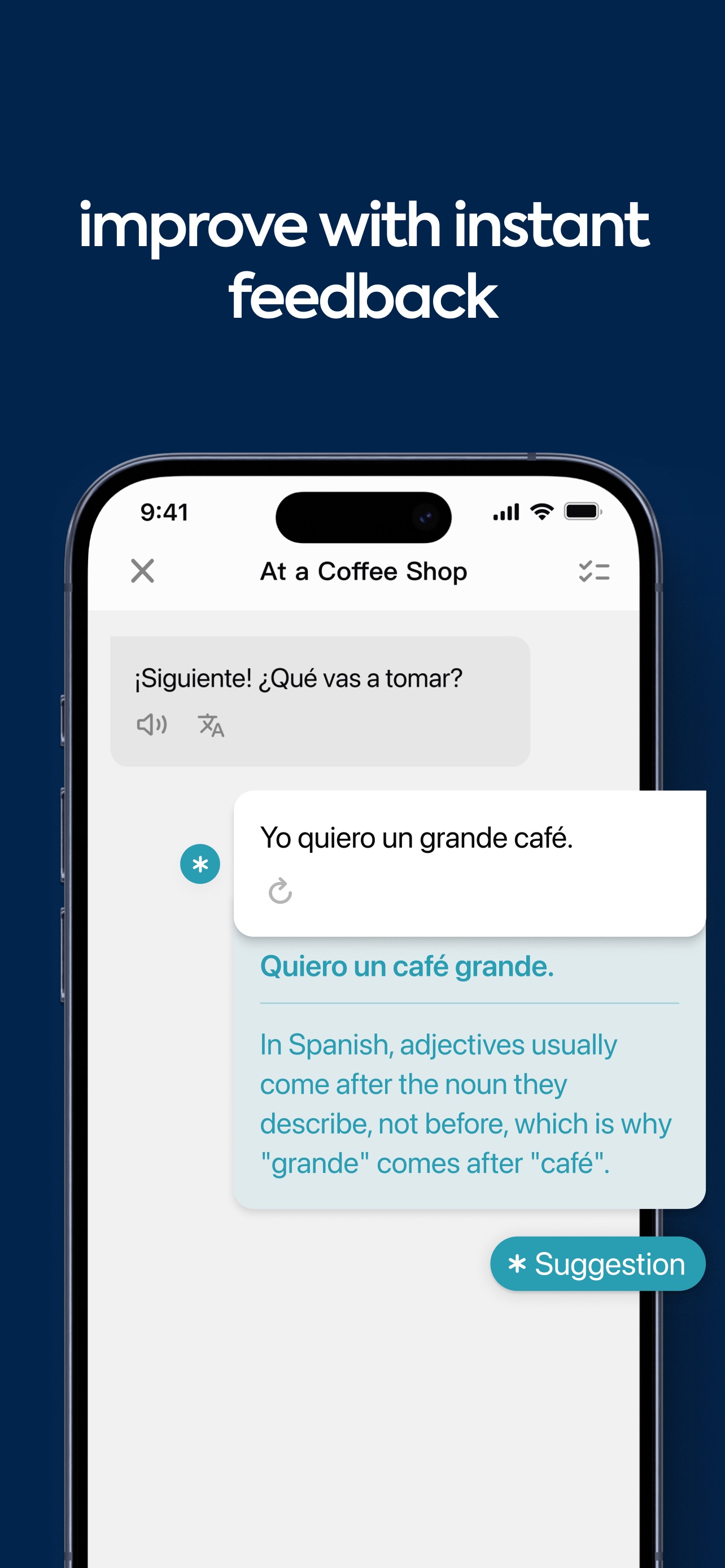Speak App Store screenshot 6: improve with instant feedback