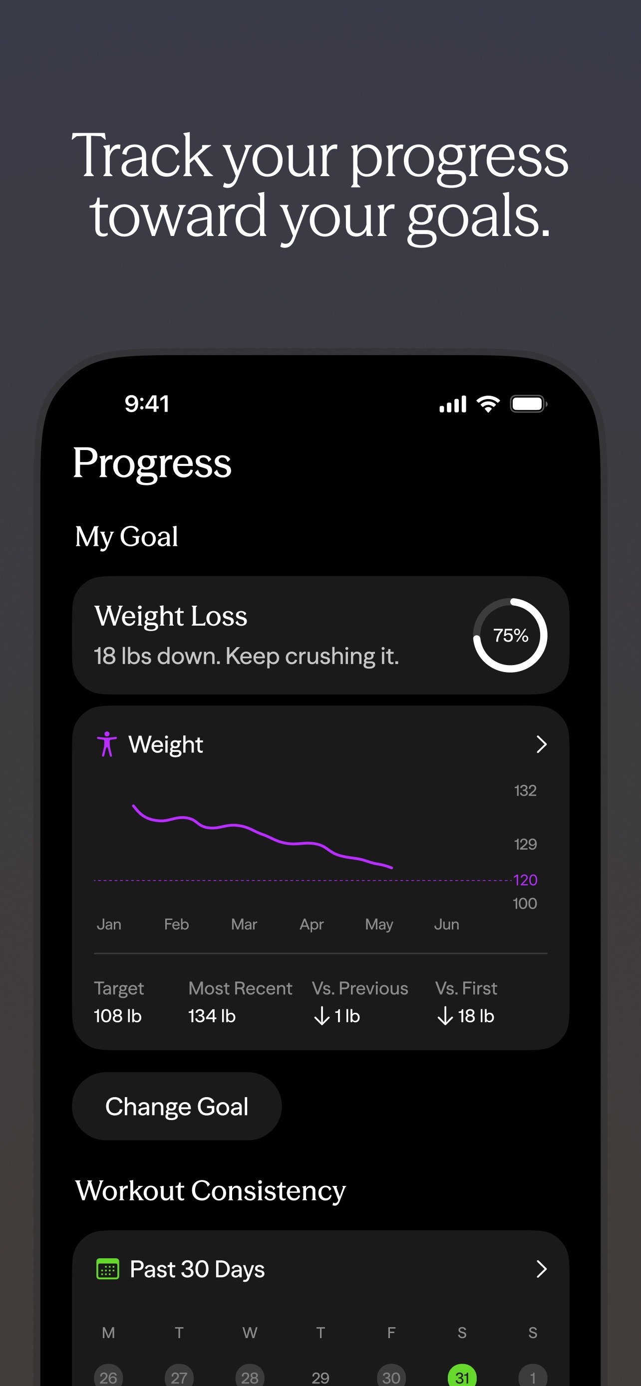 Future Pro App Store screenshot: Track your progress toward your goals.