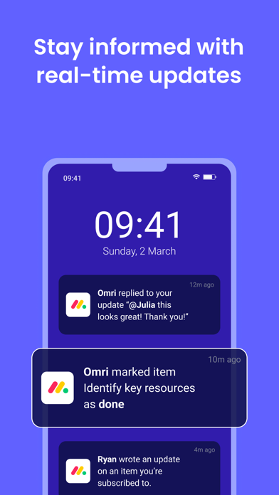 monday.com App Store screenshot 5: Stay informed with real-time updates
