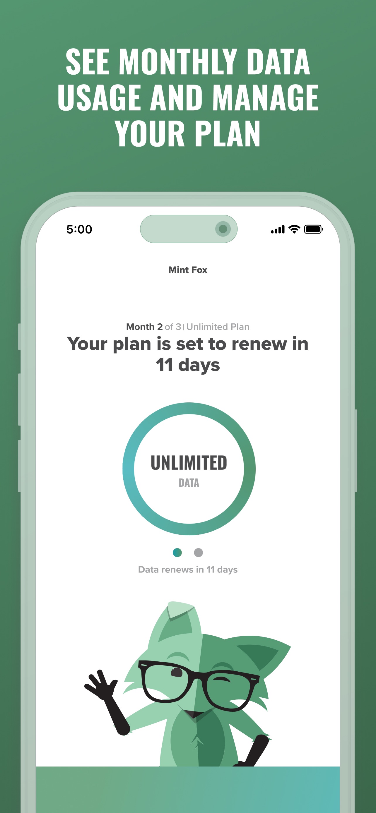 Mint App Store screenshot: SEE MONTHLY DATA USAGE AND MANAGE YOUR PLAN