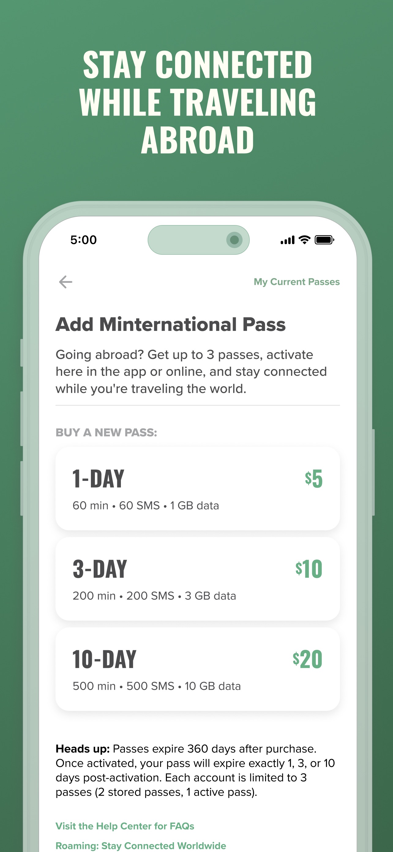 Mint App Store screenshot 7: STAY CONNECTED WHILE TRAVELING ABROAD