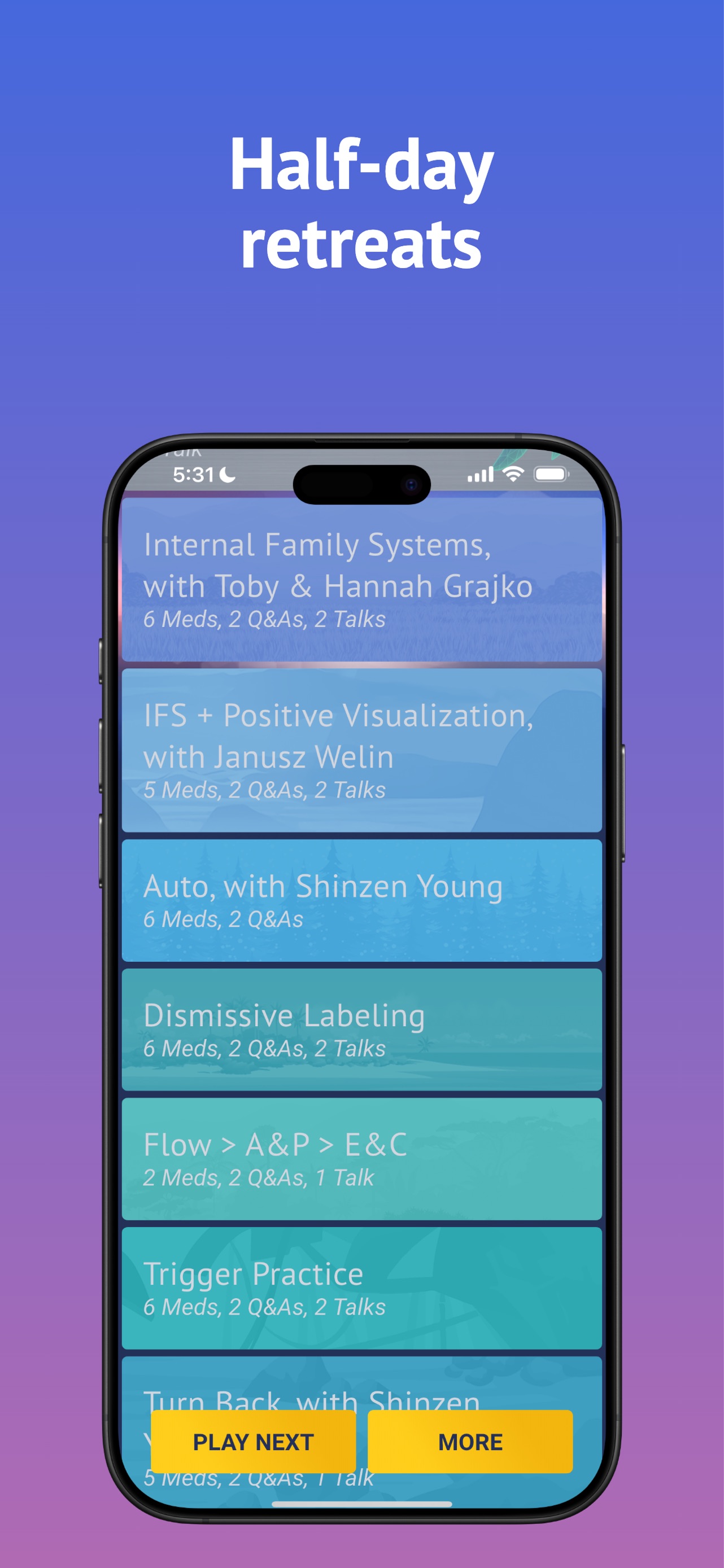Brightmind App Store screenshot 8: Half-day retreats