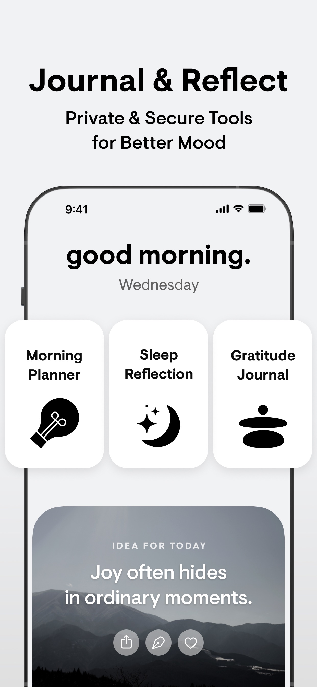 stoic. App Store screenshot: Journal & Reflect Private & Secure Tools for Better Mood