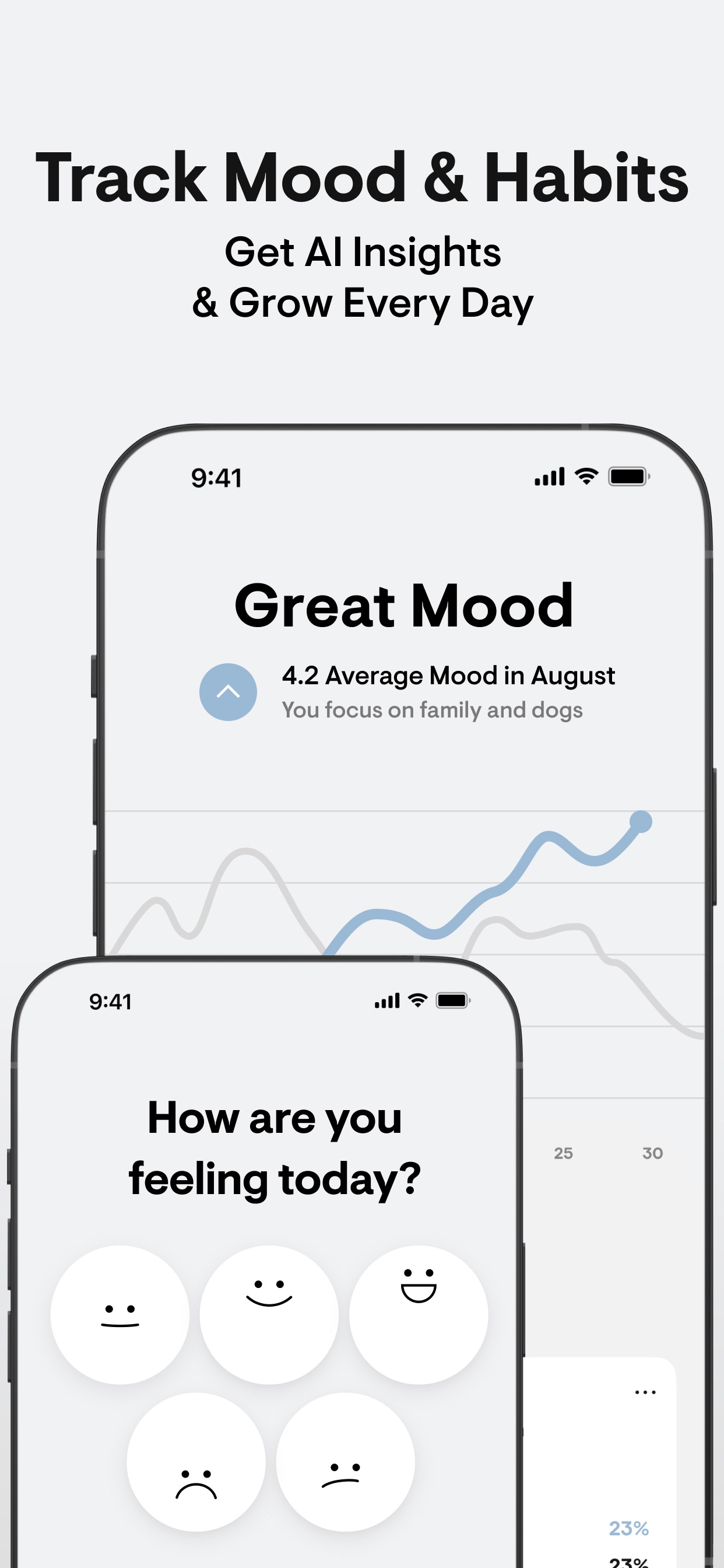 stoic. App Store screenshot: Track Mood & Habits Get AI Insights & Grow Every Day