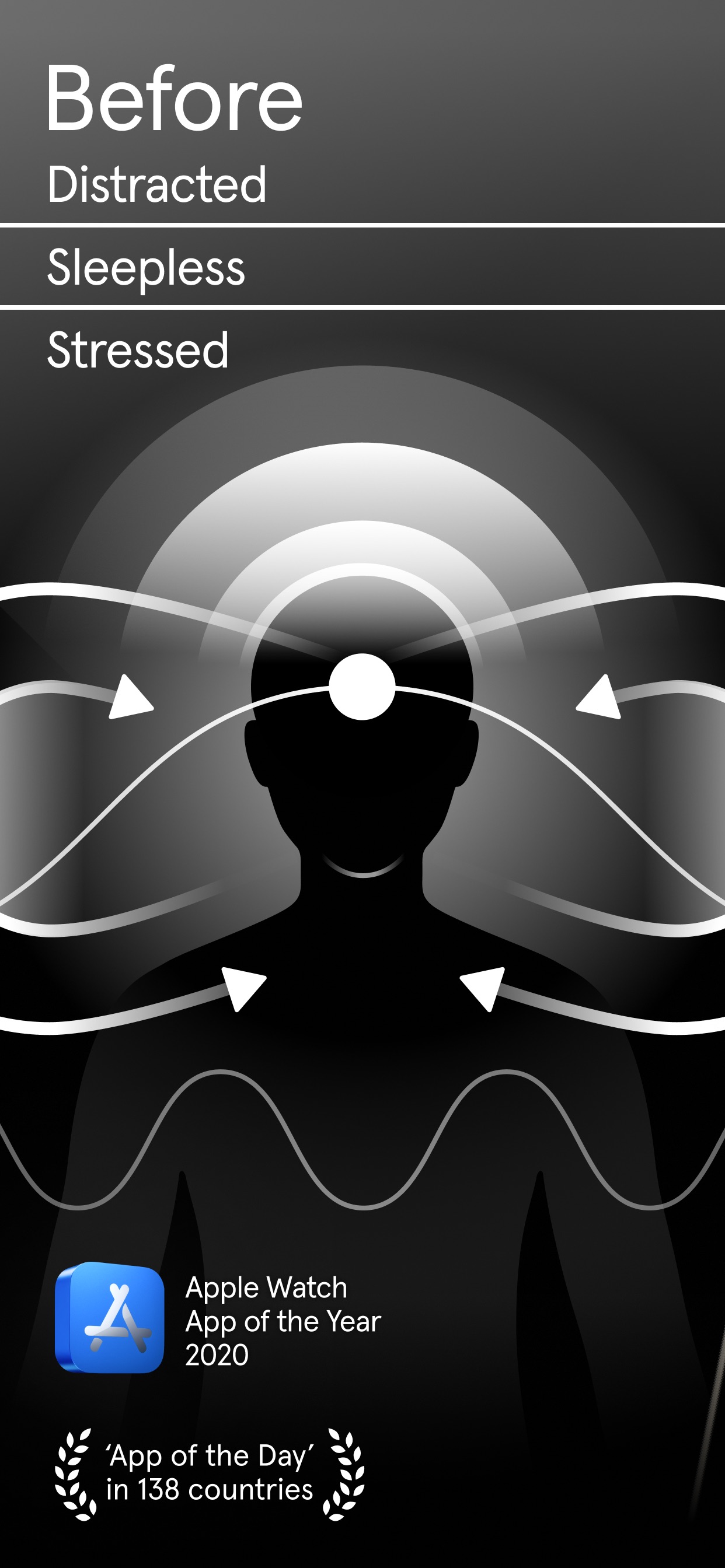 Endel App Store screenshot: Before Distracted Sleepless Stressed