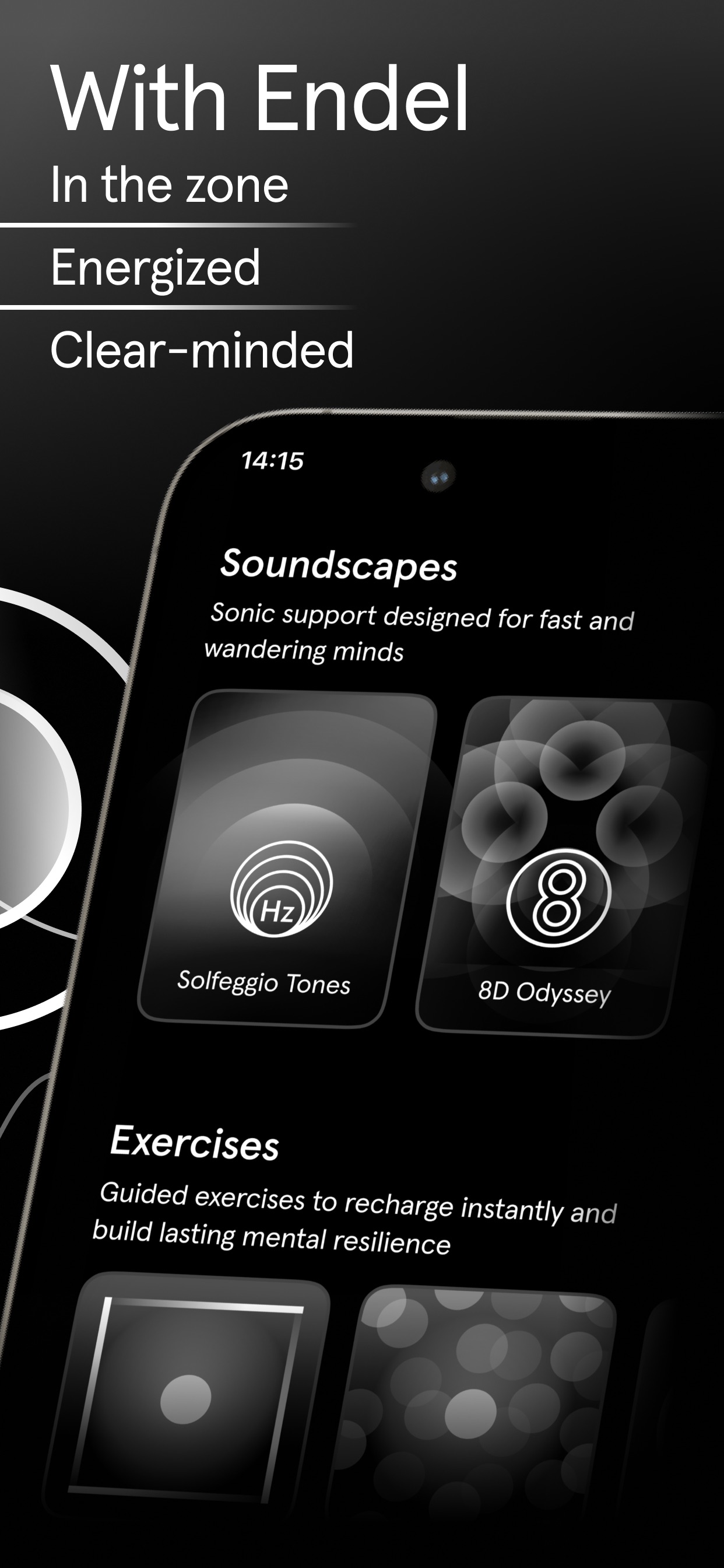 Endel App Store screenshot: With Endel In the zone Energized Clear-minded