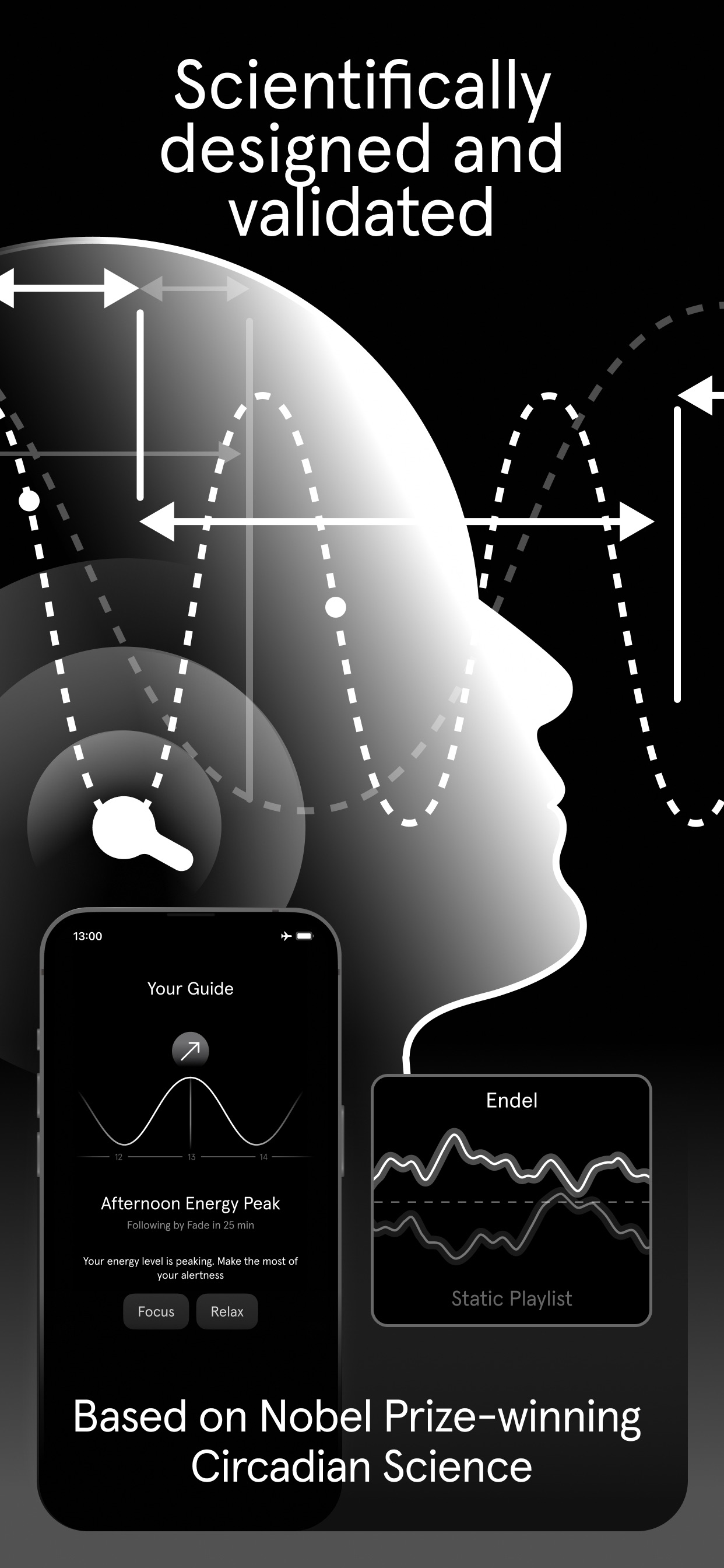 Endel App Store screenshot 6: Scientifically designed and validated Based on Nobel Prize-winning Circadian Science