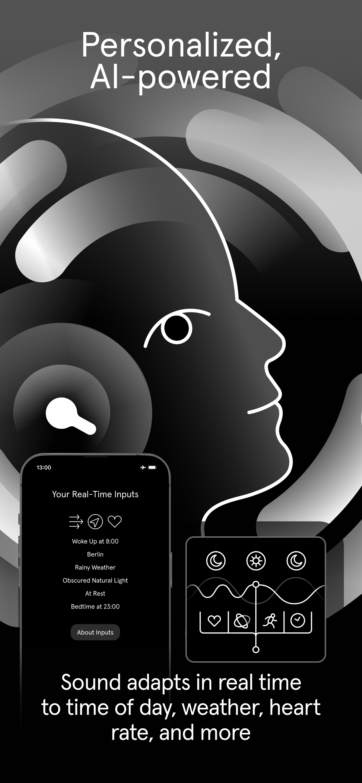 Endel App Store screenshot 7: Personalized, AI-powered Sound adapts in real time to time of day, weather, heart rate, and more