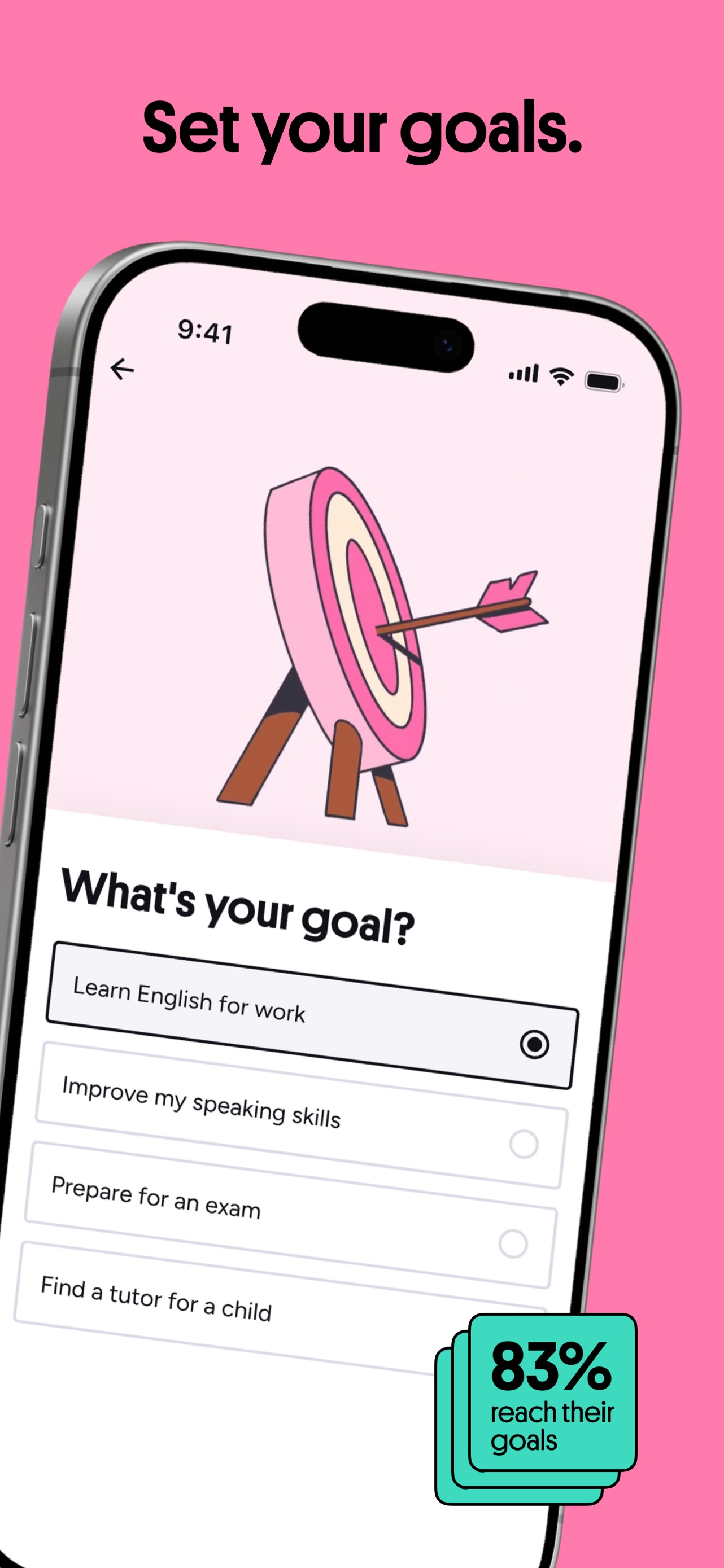 Preply App Store screenshot: Set your goals.