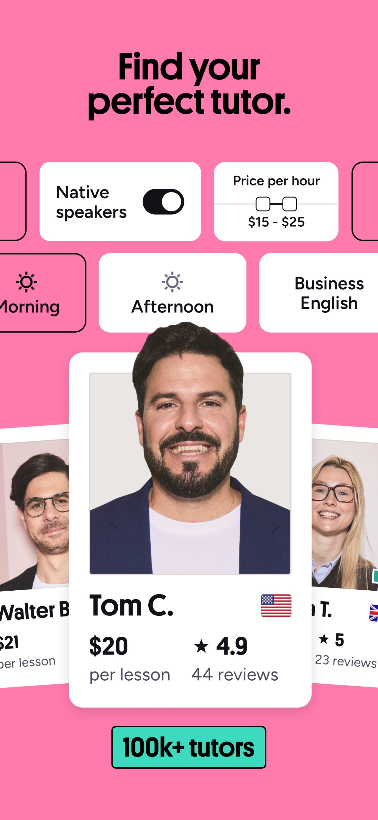 Preply App Store screenshot: Find your perfect tutor.