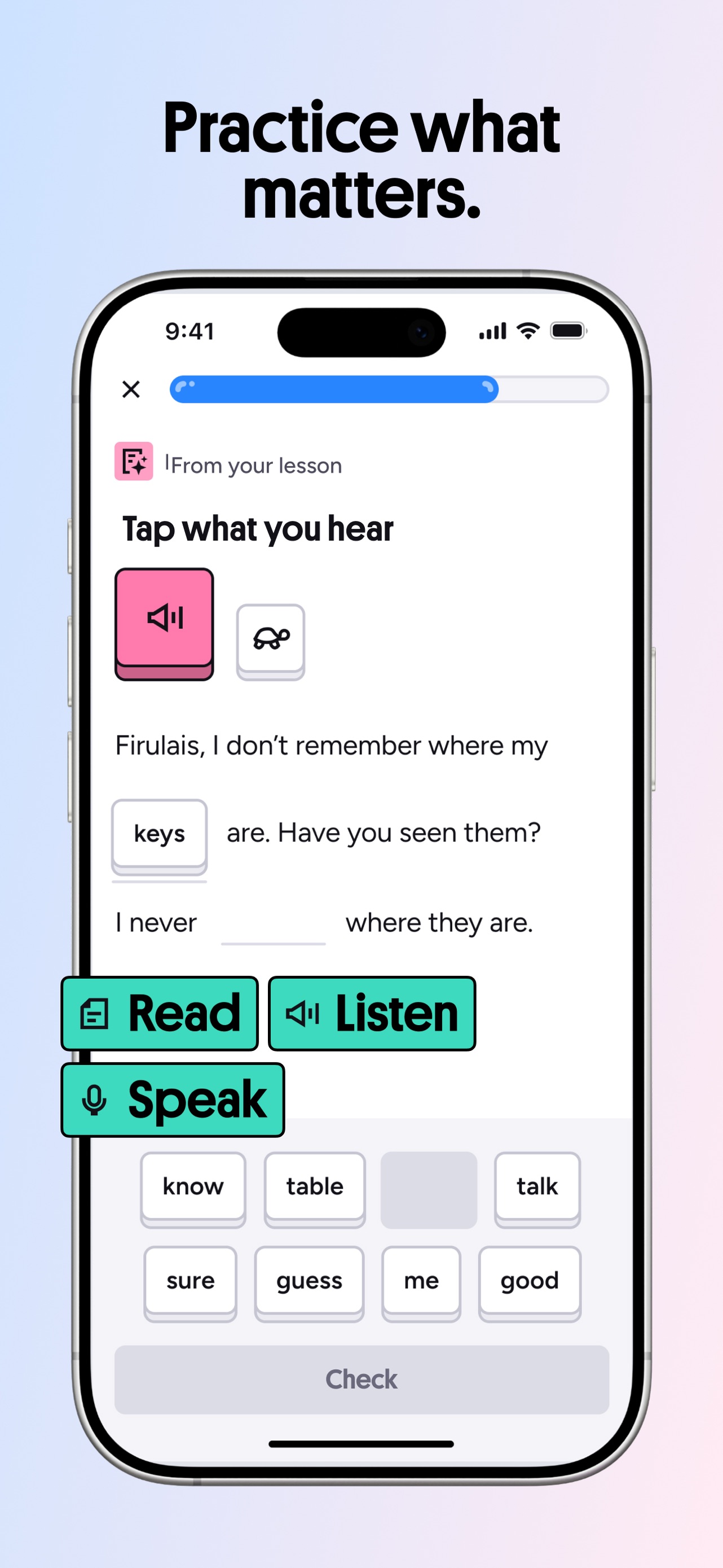Preply App Store screenshot: Practice what matters.