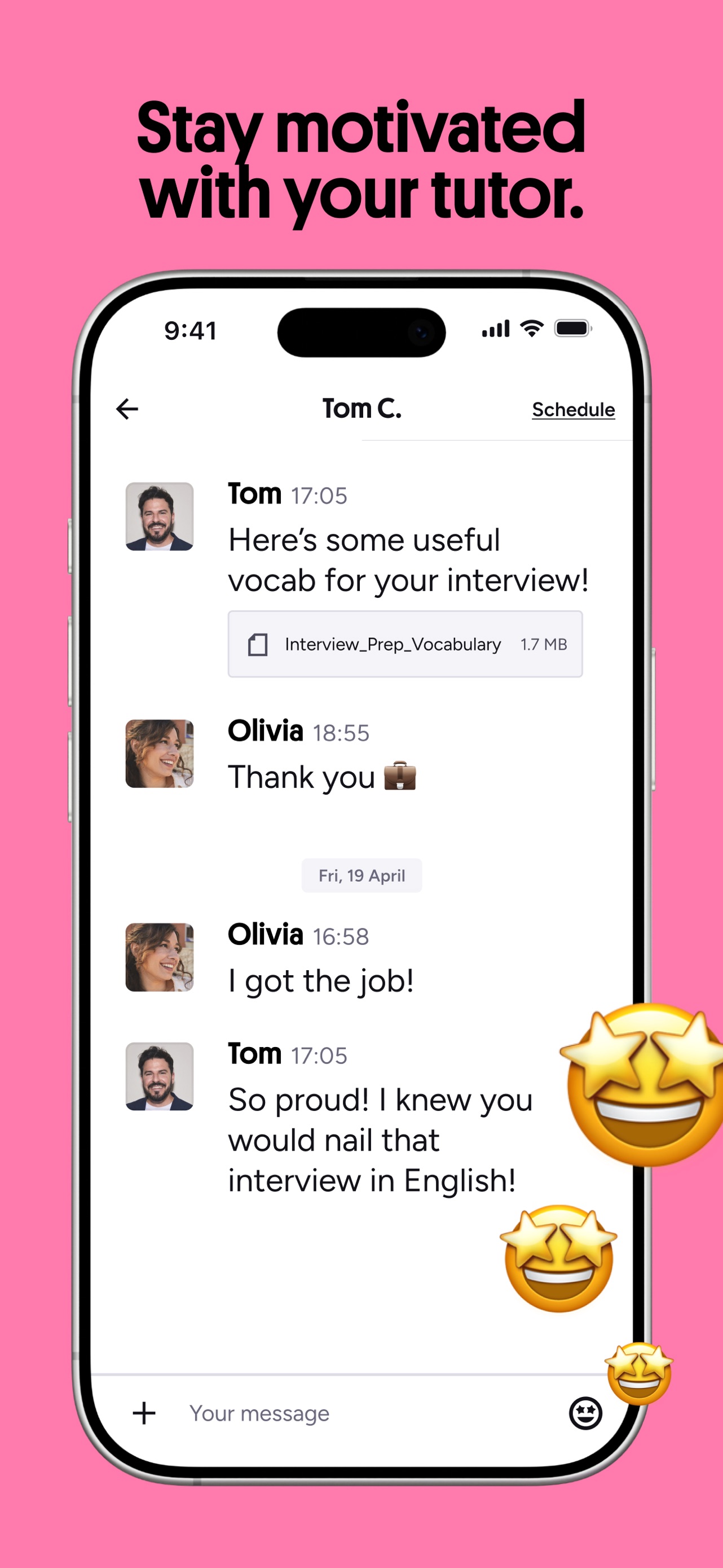 Preply App Store screenshot: Stay motivated with your tutor.