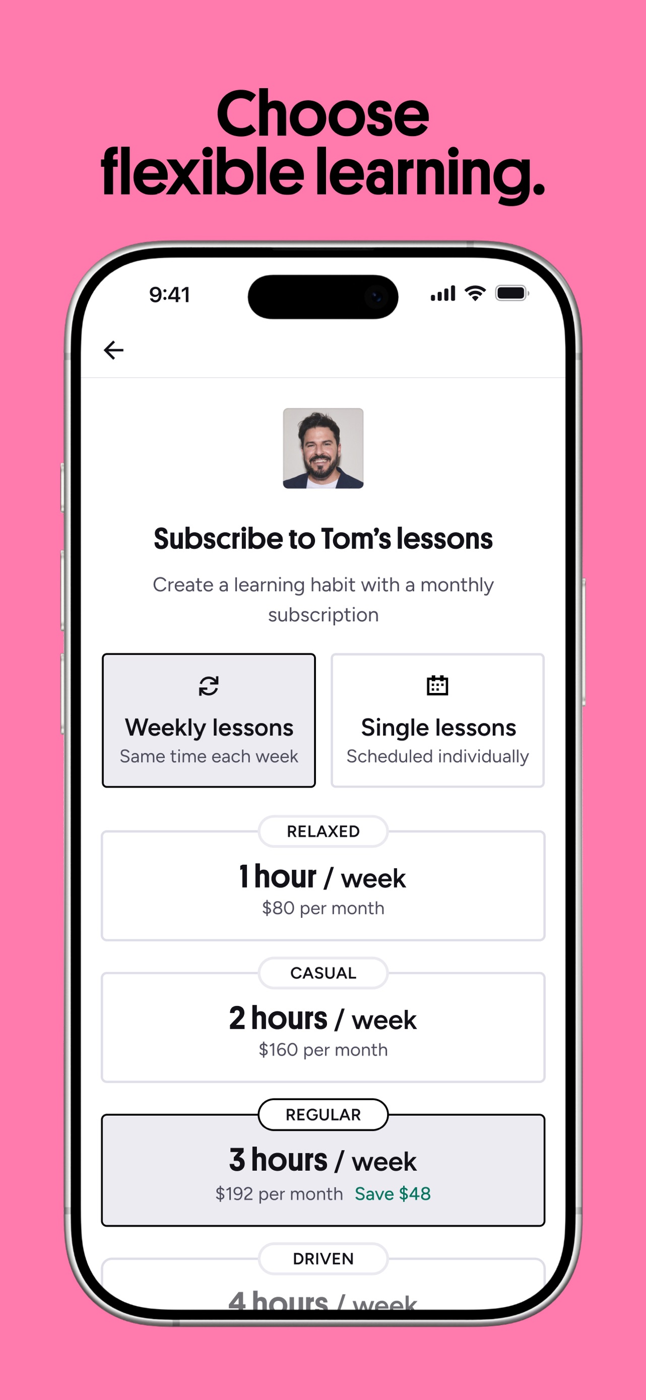 Preply App Store screenshot 8: Choose flexible learning.
