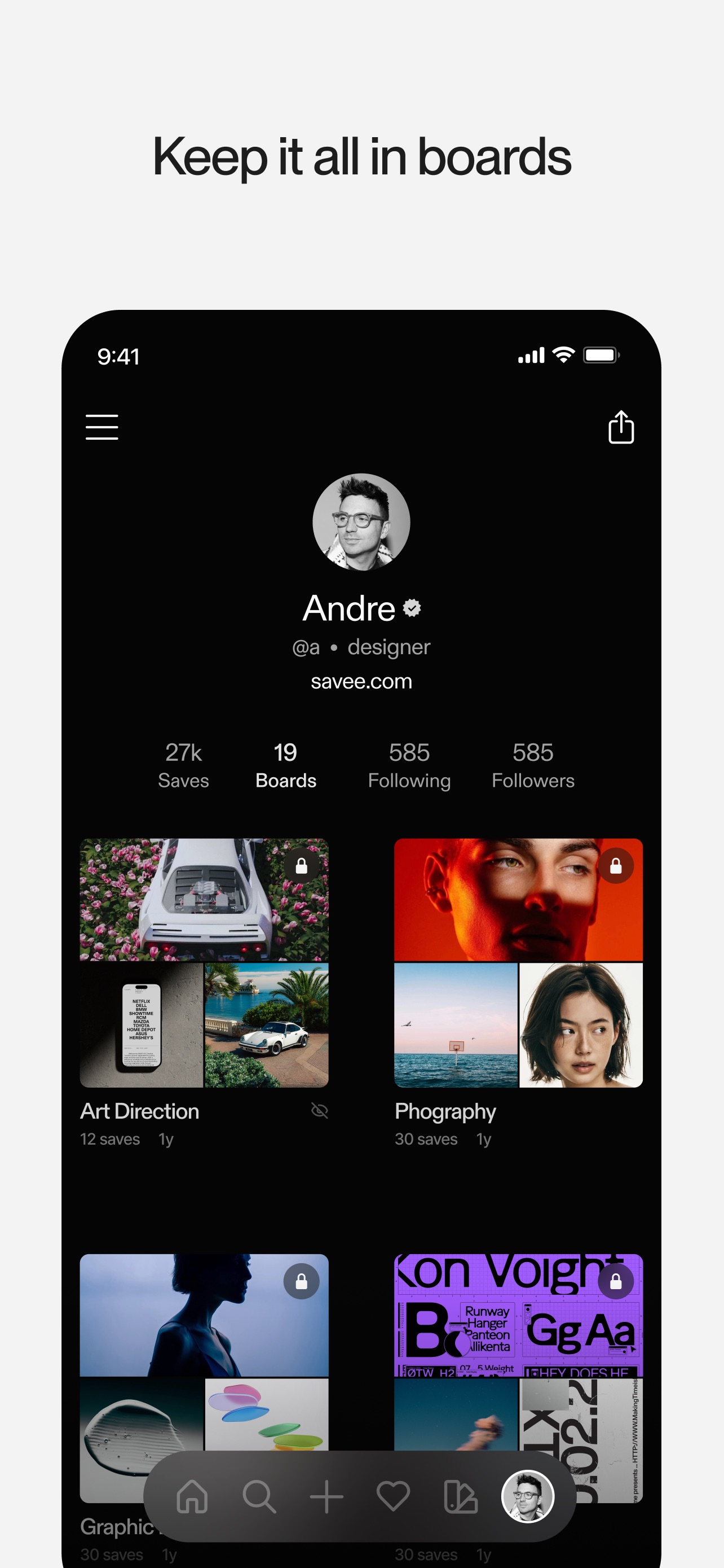 Savee App Store screenshot: Keep it all in boards