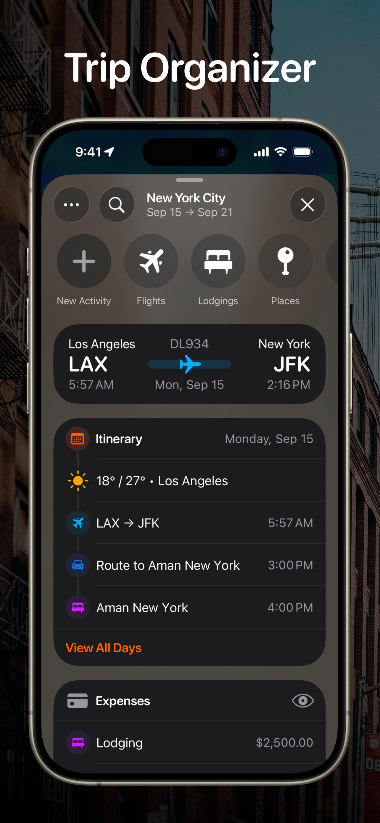 Tripsy App Store screenshot: Trip Organizer