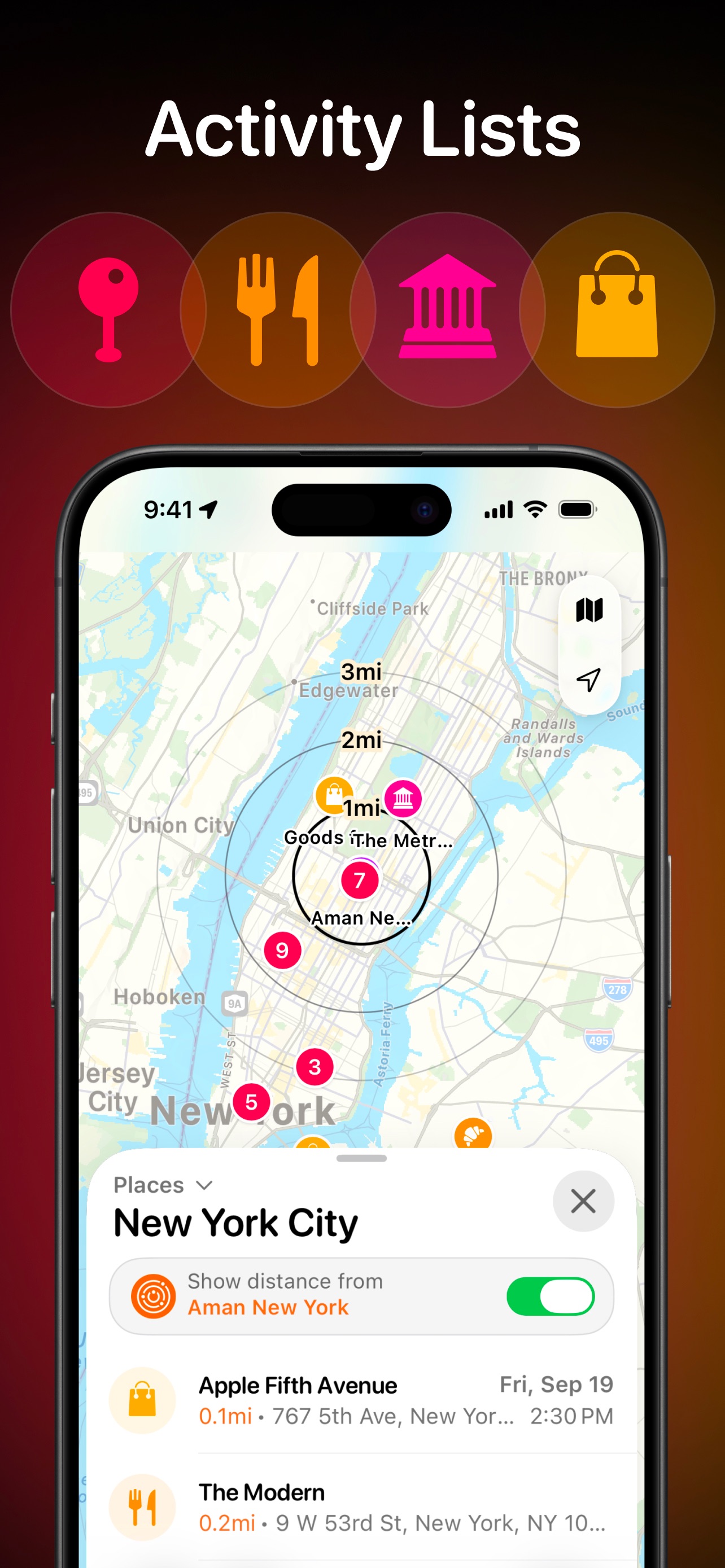 Tripsy App Store screenshot: Activity Lists