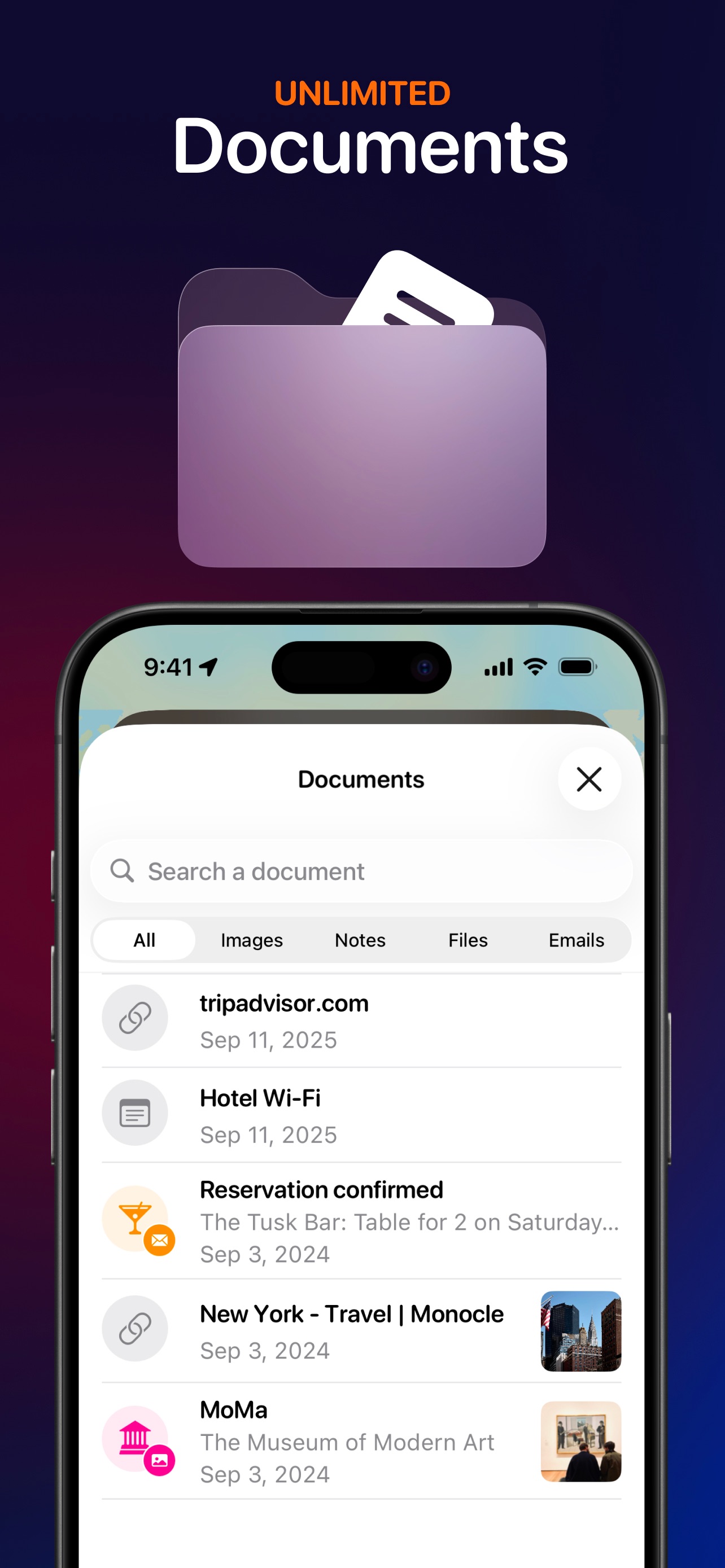Tripsy App Store screenshot: UNLIMITED Documents