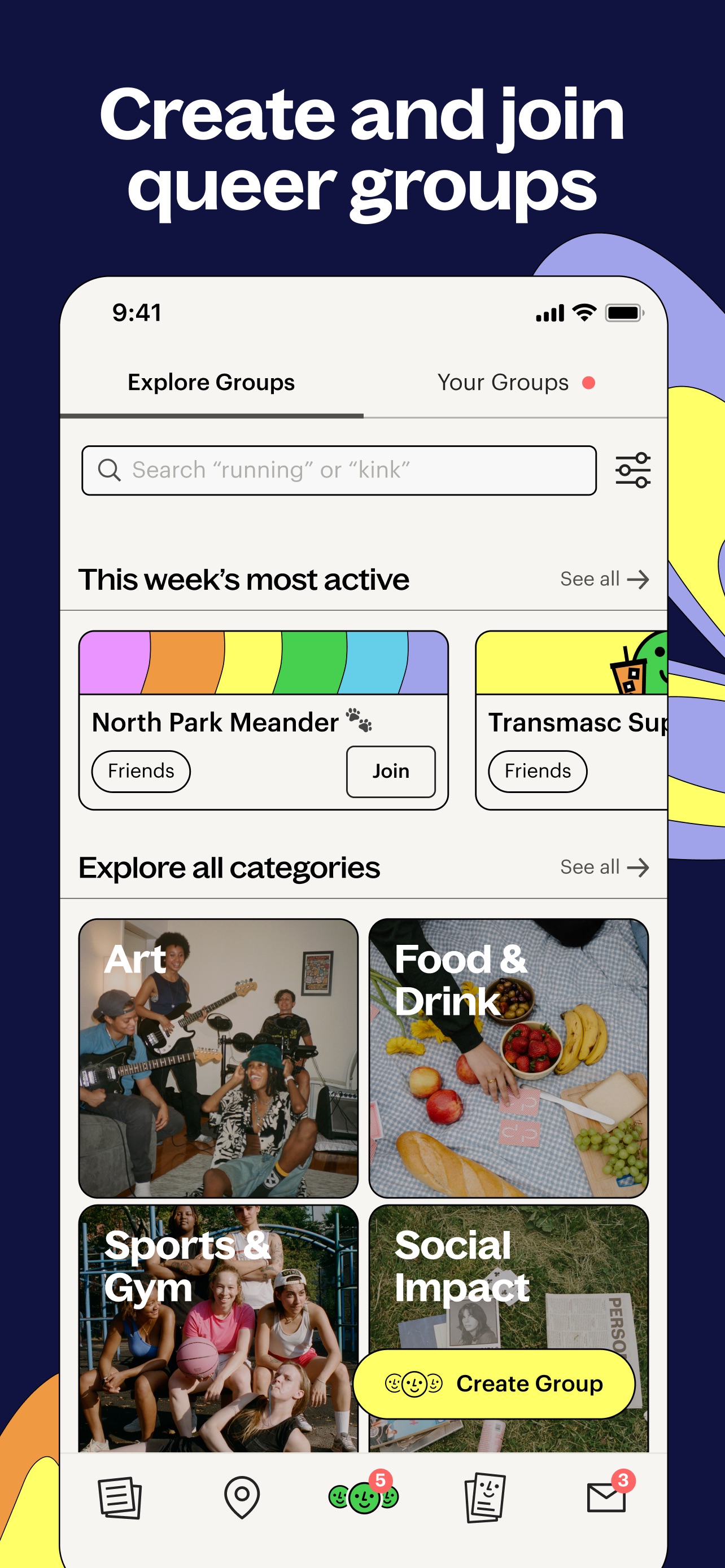 Lex App Store screenshot: Create and join queer groups