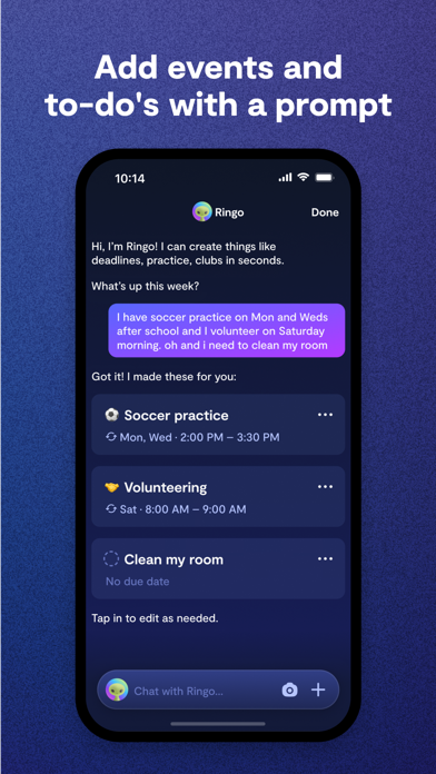 Saturn Calendar App Store screenshot 7: Add events and to-do's with a prompt