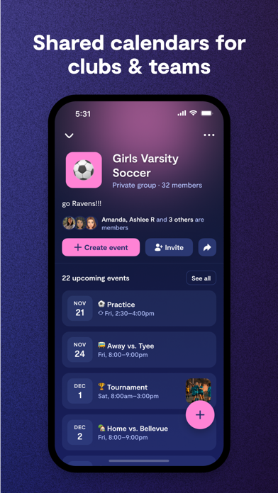 Saturn Calendar App Store screenshot 8: Shared calendars for clubs & teams