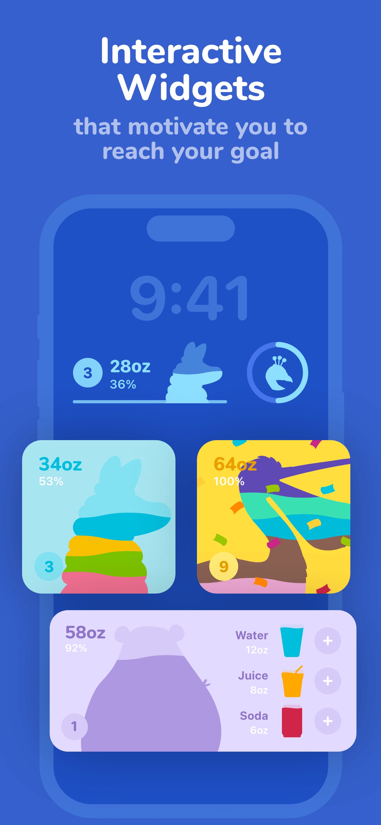 Waterllama App Store screenshot: Interactive Widgets that motivate you to reach your goal