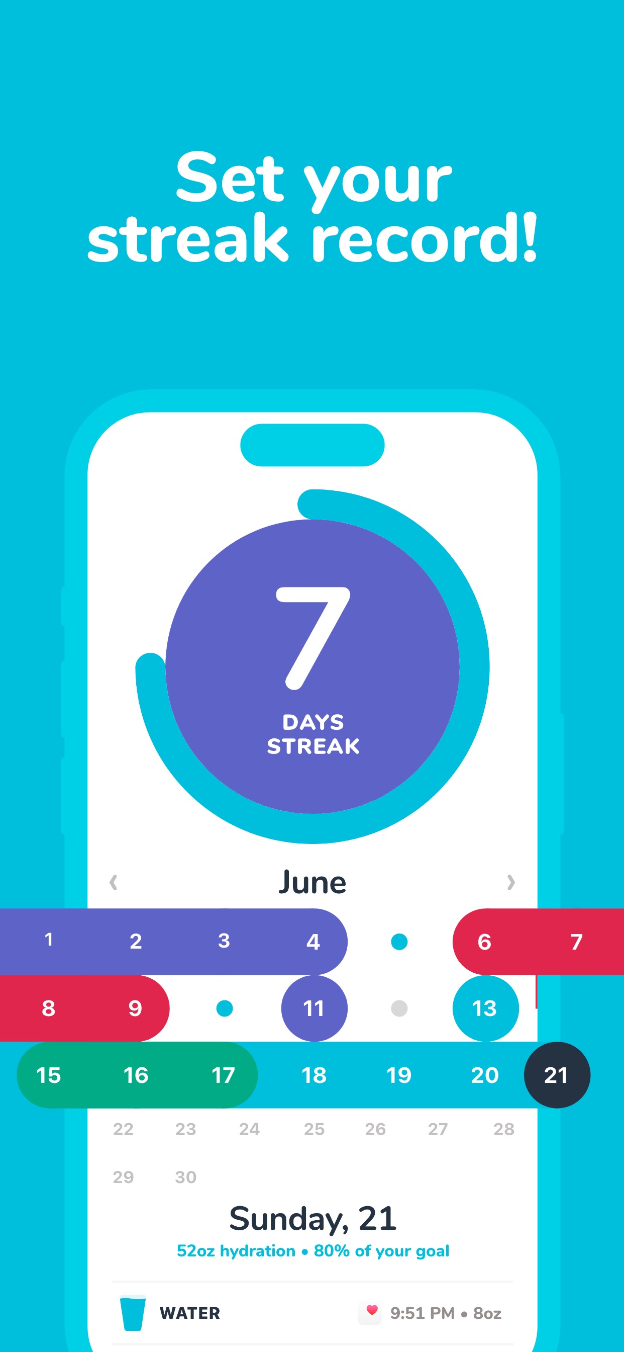 Waterllama App Store screenshot 8: Set your streak record!